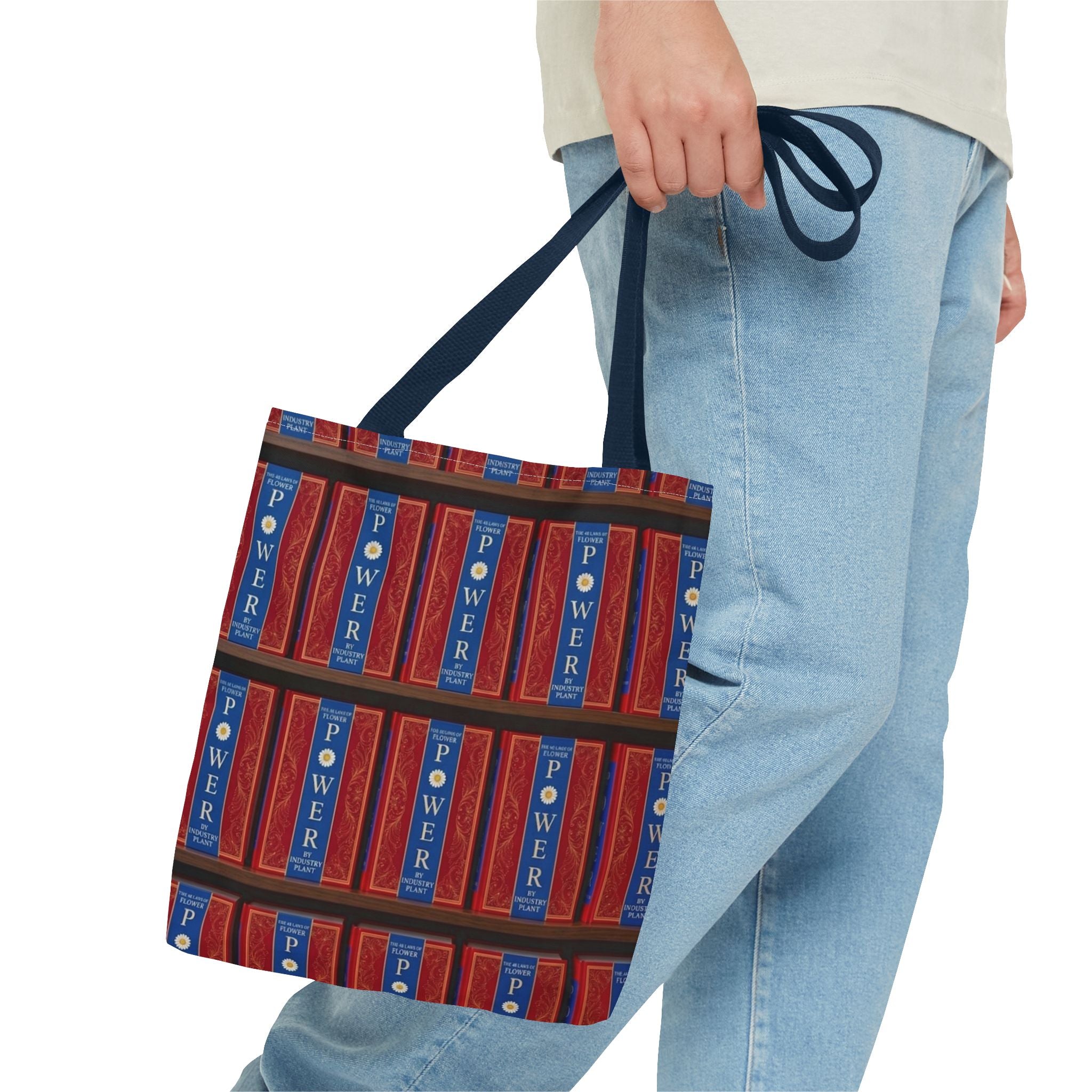 48 LAWS of FLOWER POWER by INDUSTRY PLANT Tote Bag — Vintage Library Pattern AOP Bookstore Tote by INDUSTRY PLANT