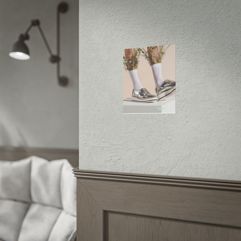ALWAYS RUNNING ON PLANT POWER Fine Art Poster - Silver Platform Shoes with Floral Socks Sneaker core Fine Art Photography Print by INDUSTRY PLANT @AutoPaybump