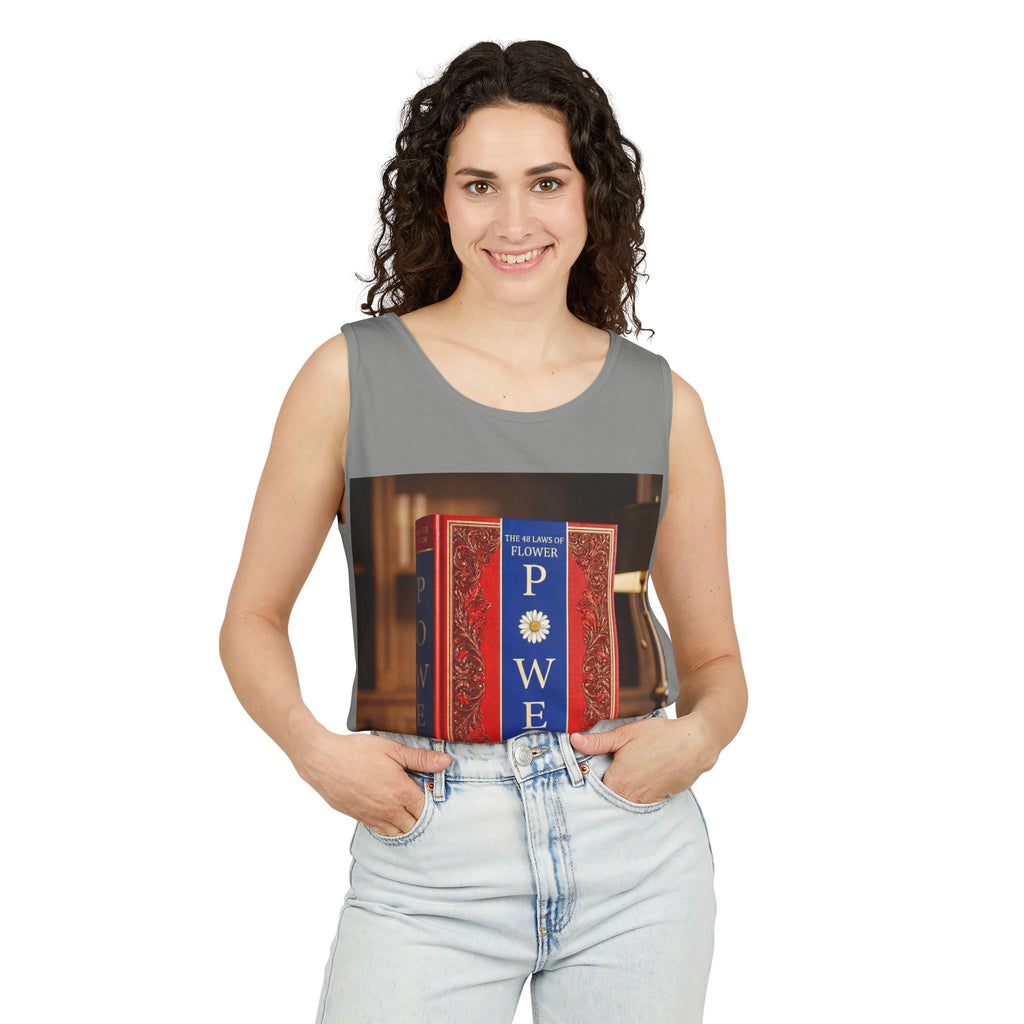 48 LAWS of FLOWER POWER Tank Top — Vintage 'Flower Power' Book Cover Graphic by Industry Plant