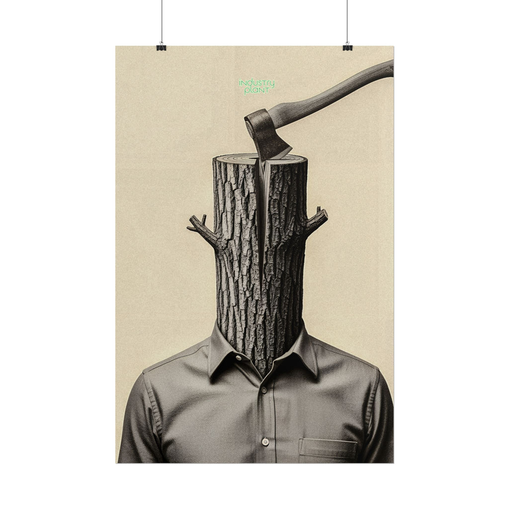 THE CORPORATE CHOPPING BLOCK Surreal Wood-Head Fine Art Poster - Axe Chop Fine Art Art Print by INDUSTRY PLANT @AutoPaybump