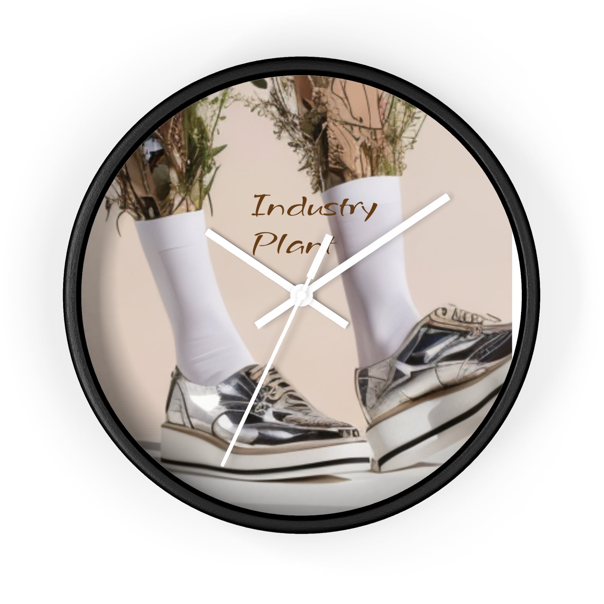 ALWAYS RUNNING ON PLANT POWER Wall Clock — Decorative BOTANICAL SNEAKER THEMED Pattern Clock for Office & Study by Industry Plant