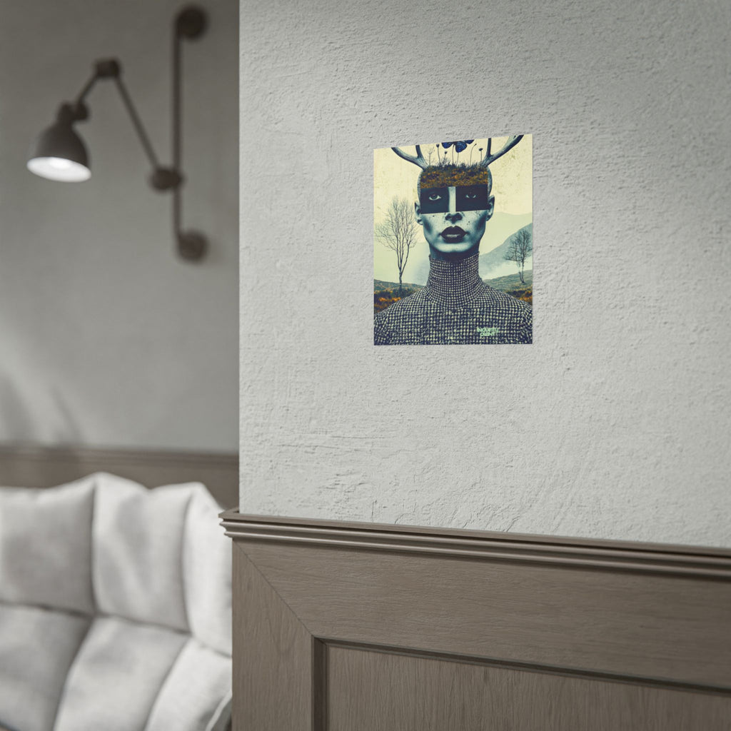 WOOD FAIRY FACE CARD Surreal Androgenous Deer Woman Fine Art Poster — Vintage Collage Fine Art Print by INDUSTRY PLANT @AutoPaybump