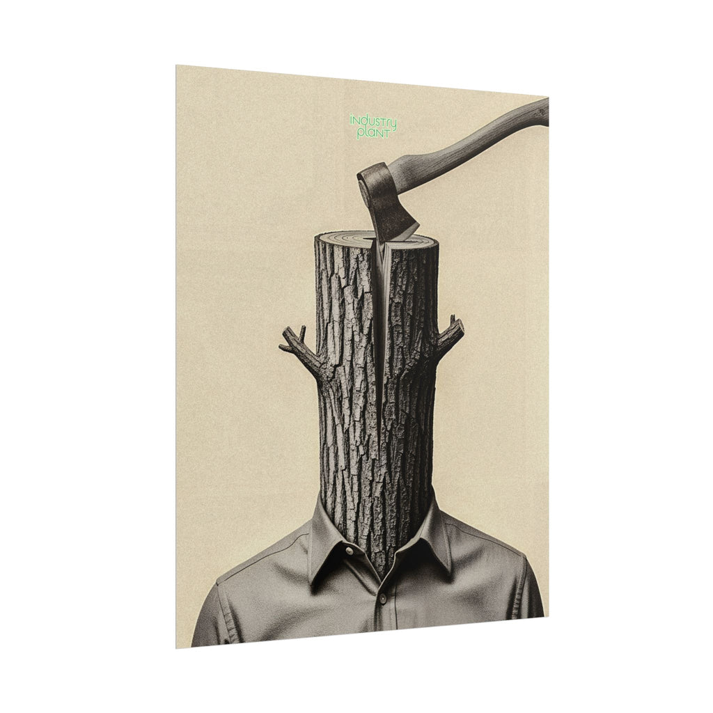 THE CORPORATE CHOPPING BLOCK Surreal Wood-Head Fine Art Poster - Axe Chop Fine Art Art Print by INDUSTRY PLANT @AutoPaybump