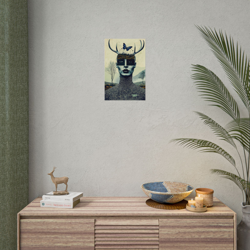 WOOD FAIRY FACE CARD Surreal Androgenous Deer Woman Fine Art Poster — Vintage Collage Fine Art Print by INDUSTRY PLANT @AutoPaybump