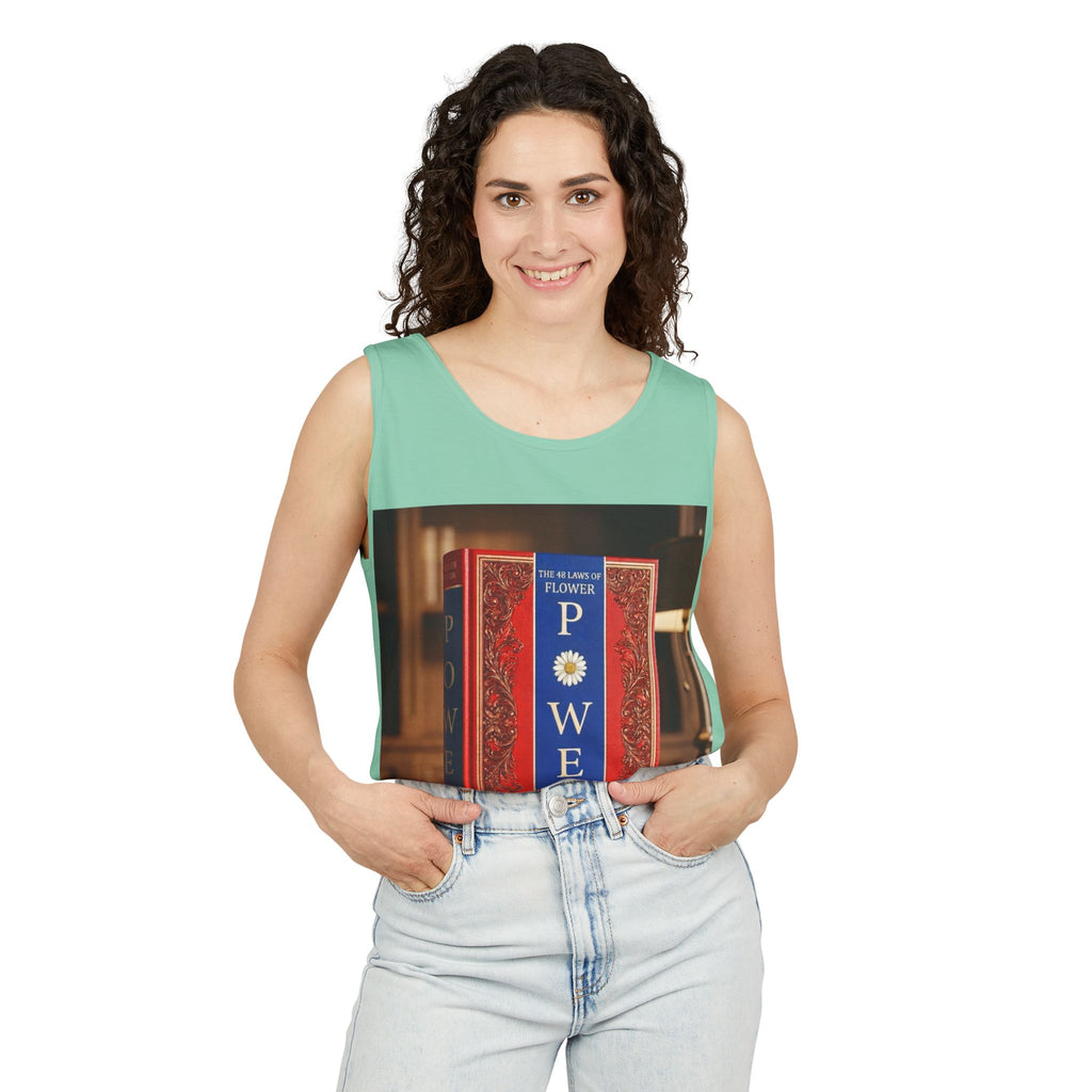 48 LAWS of FLOWER POWER Tank Top — Vintage 'Flower Power' Book Cover Graphic by Industry Plant