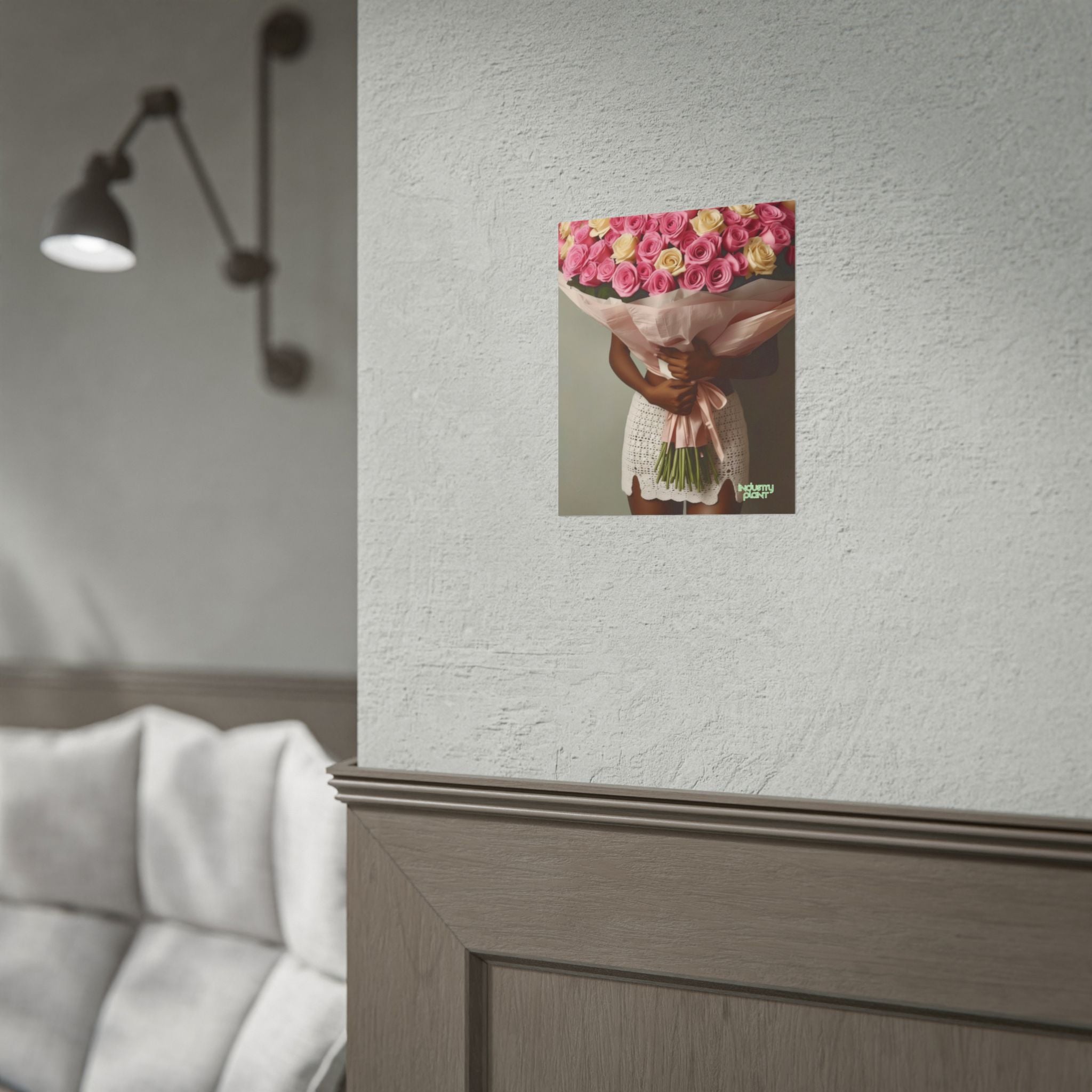 XOXO MS. BLOOMINGDALES PINK FINE Floral Bouquet Fine Art Poster — Woman Holding Pink & Cream Roses (Vertical Floral Wall Art) by INDUSTRY PLANT @AutoPaybump