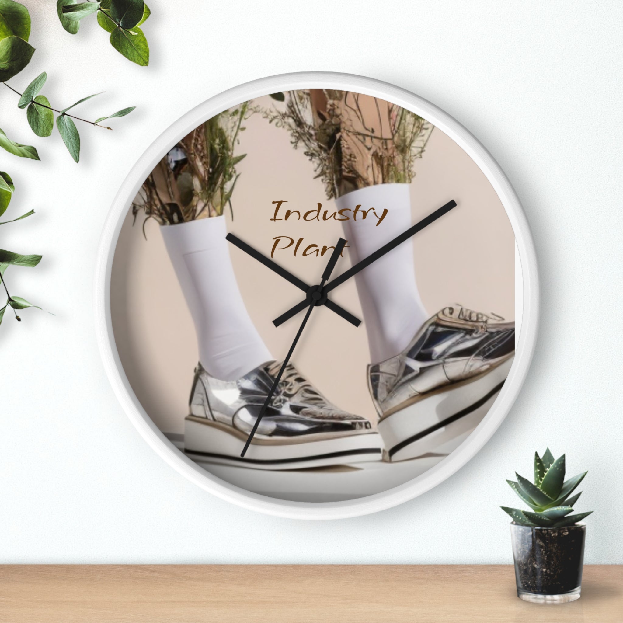 ALWAYS RUNNING ON PLANT POWER Wall Clock — Decorative BOTANICAL SNEAKER THEMED Pattern Clock for Office & Study by Industry Plant