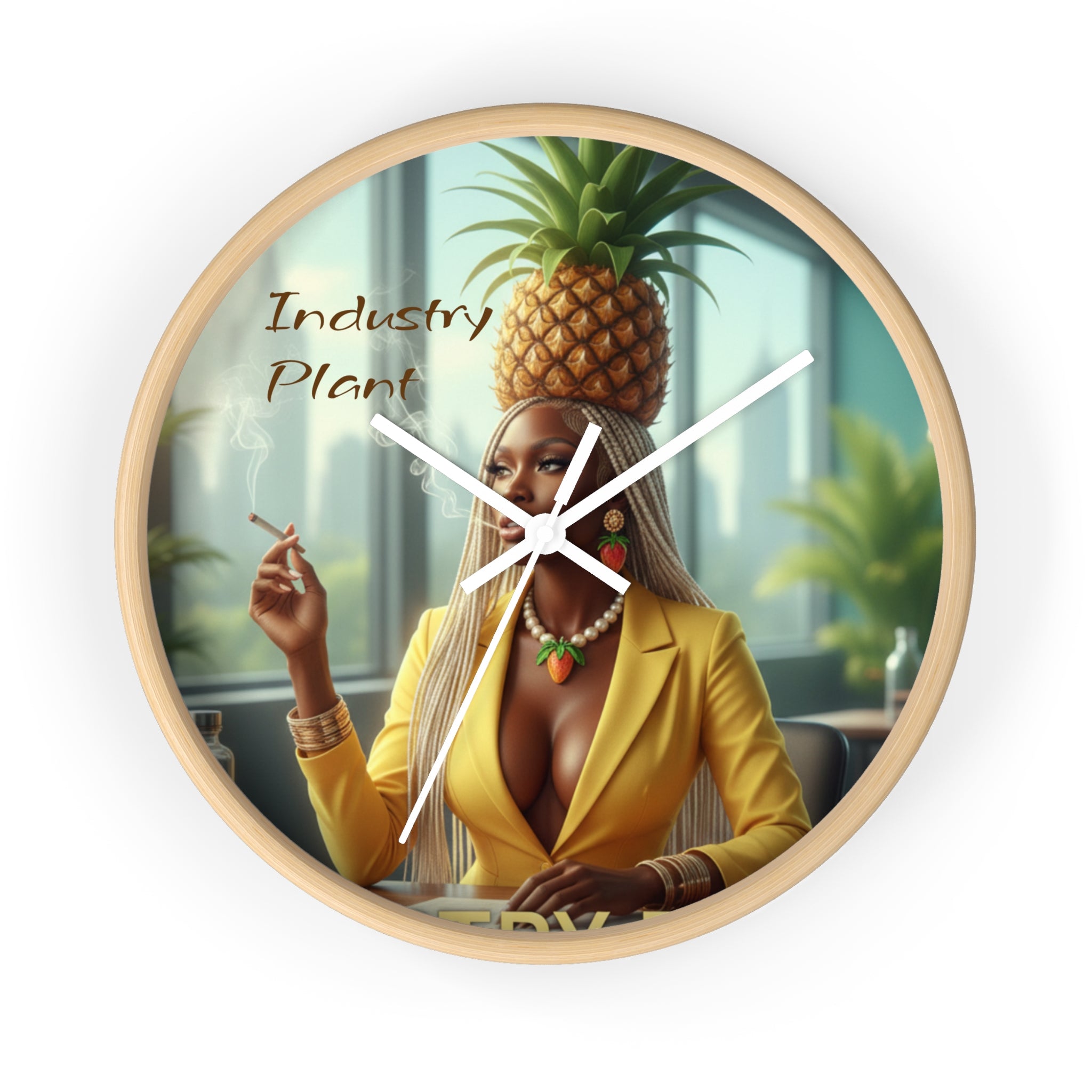 OSHUN EXHALES Wall Clock — Decorative Beautiful Black Female Cannabis Smoker Fine Art Print Clock for Office & Study by Industry Plant