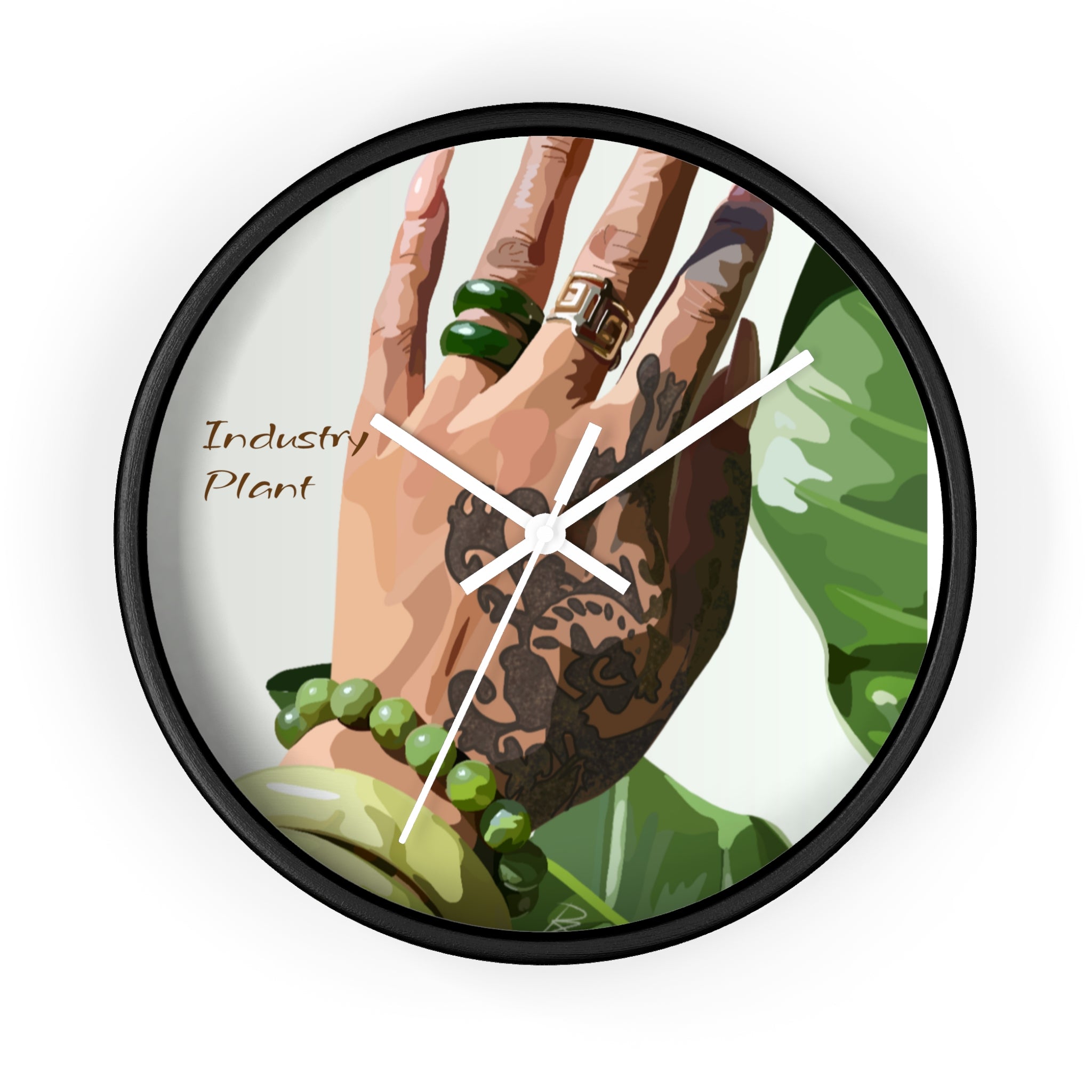 TATTED GREEN THUMB Wall Clock — Decorative Plant Parent Gift Fine Art Print Clock for Office & Study by Industry Plant