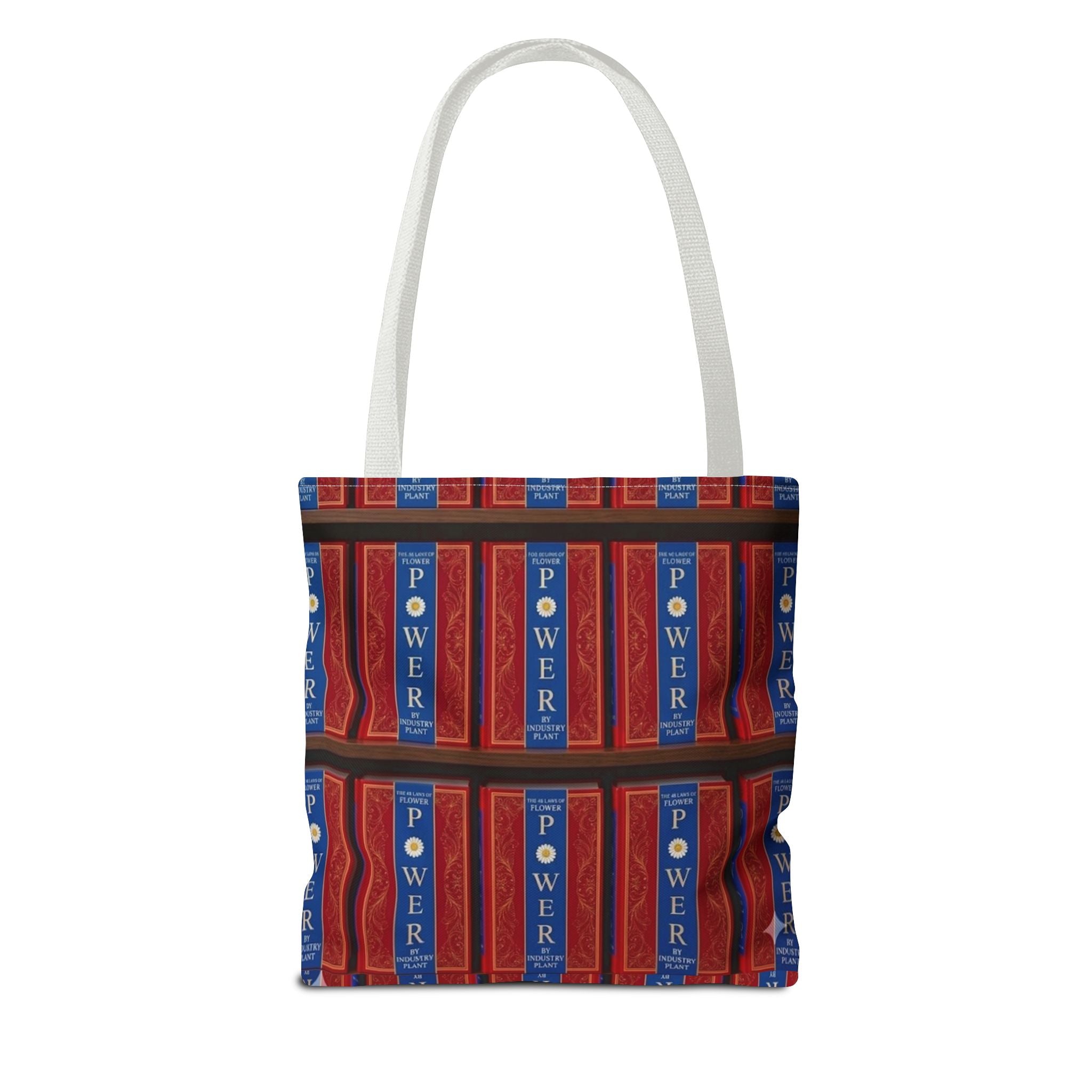 48 LAWS of FLOWER POWER by INDUSTRY PLANT Tote Bag — Vintage Library Pattern AOP Bookstore Tote by INDUSTRY PLANT