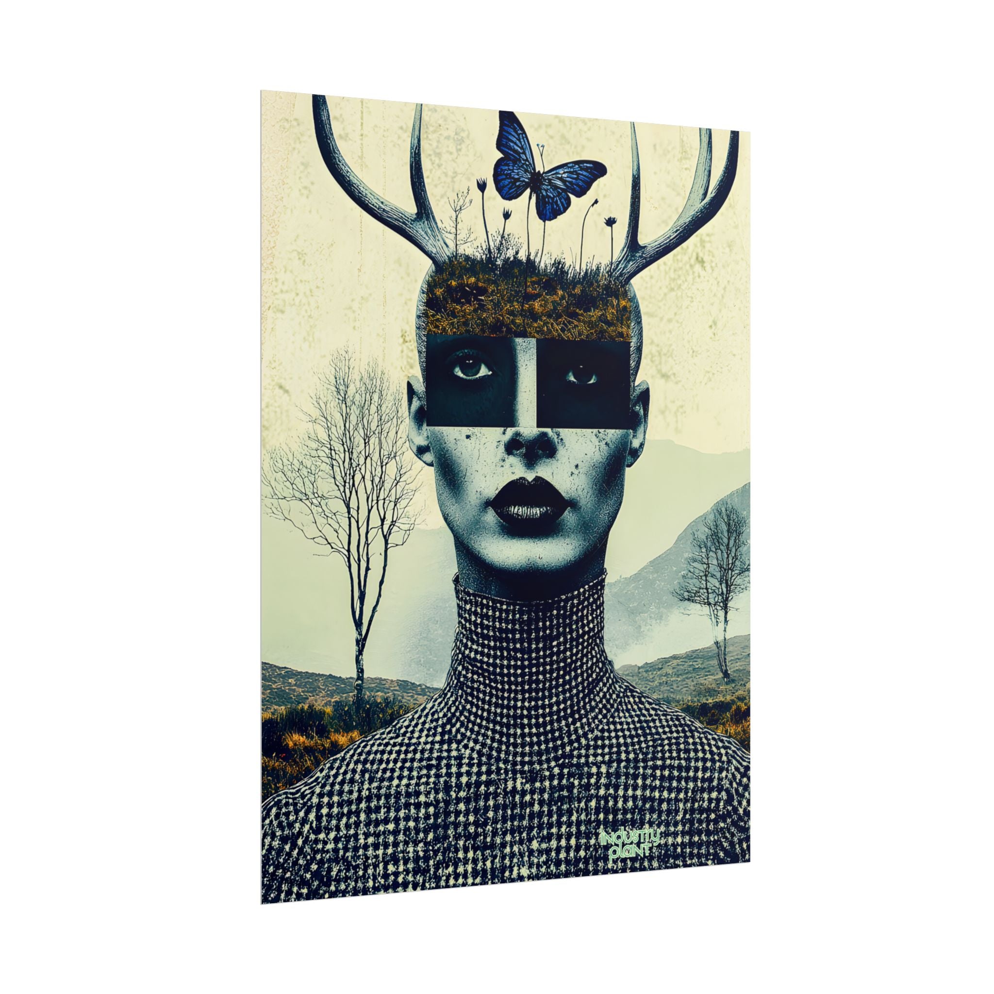 WOOD FAIRY FACE CARD Surreal Androgenous Deer Woman Fine Art Poster — Vintage Collage Fine Art Print by INDUSTRY PLANT @AutoPaybump