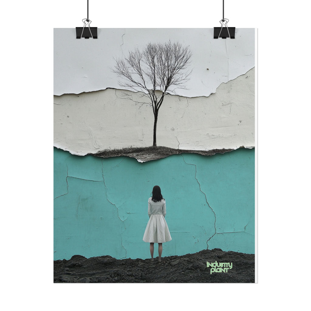 BRANCHING OFF ON MY OWN Surreal Manic Pixie Girl Fine Art Poster - Minimalist Tree & Torn Wall Fine Art by INDUSTRY PLANT @AutoPaybump