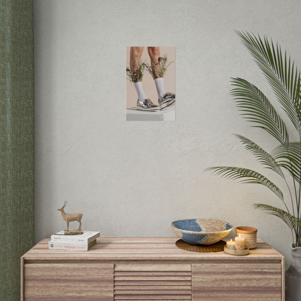 ALWAYS RUNNING ON PLANT POWER Fine Art Poster - Silver Platform Shoes with Floral Socks Sneaker core Fine Art Photography Print by INDUSTRY PLANT @AutoPaybump