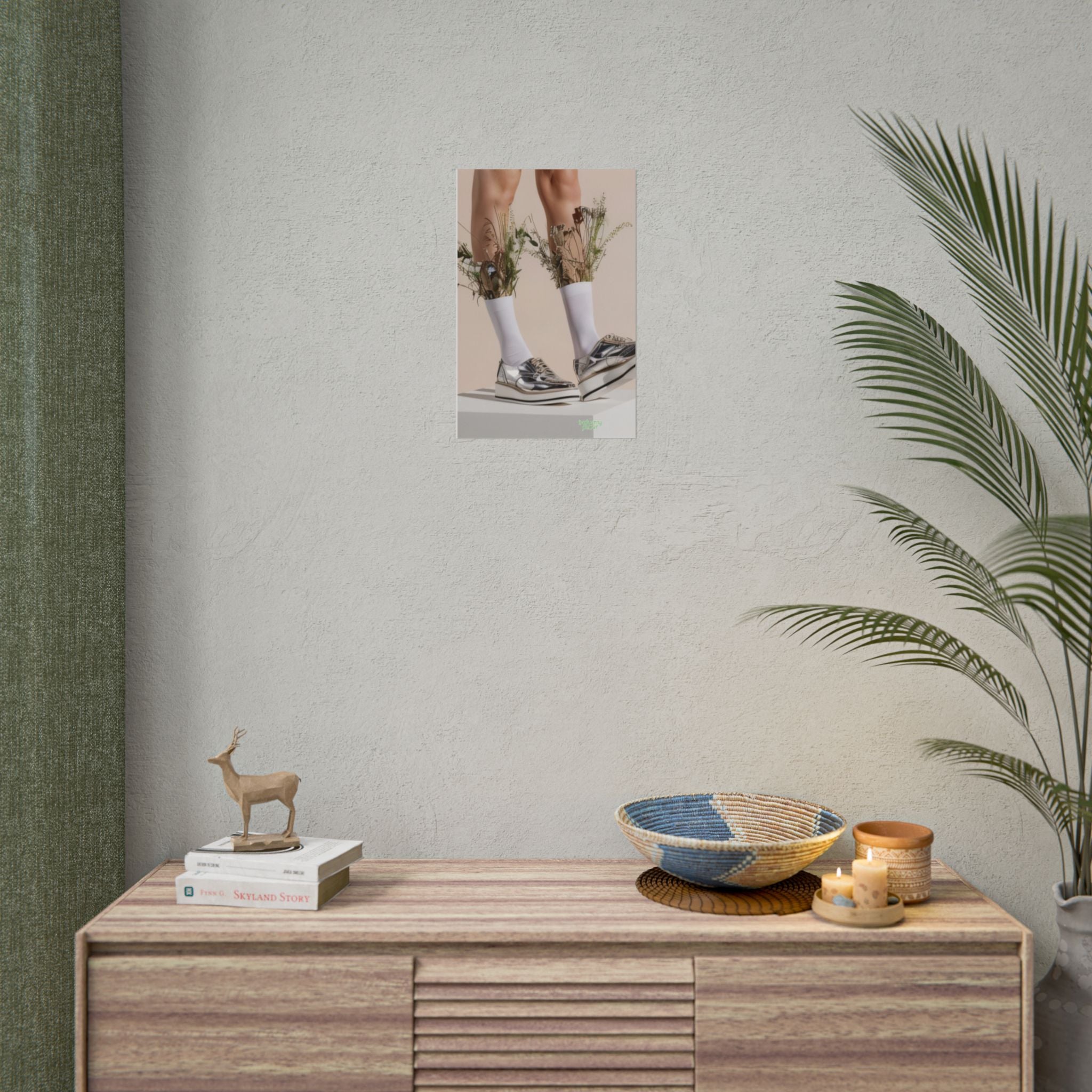 ALWAYS RUNNING ON PLANT POWER Fine Art Poster - Silver Platform Shoes with Floral Socks Sneaker core Fine Art Photography Print by INDUSTRY PLANT @AutoPaybump