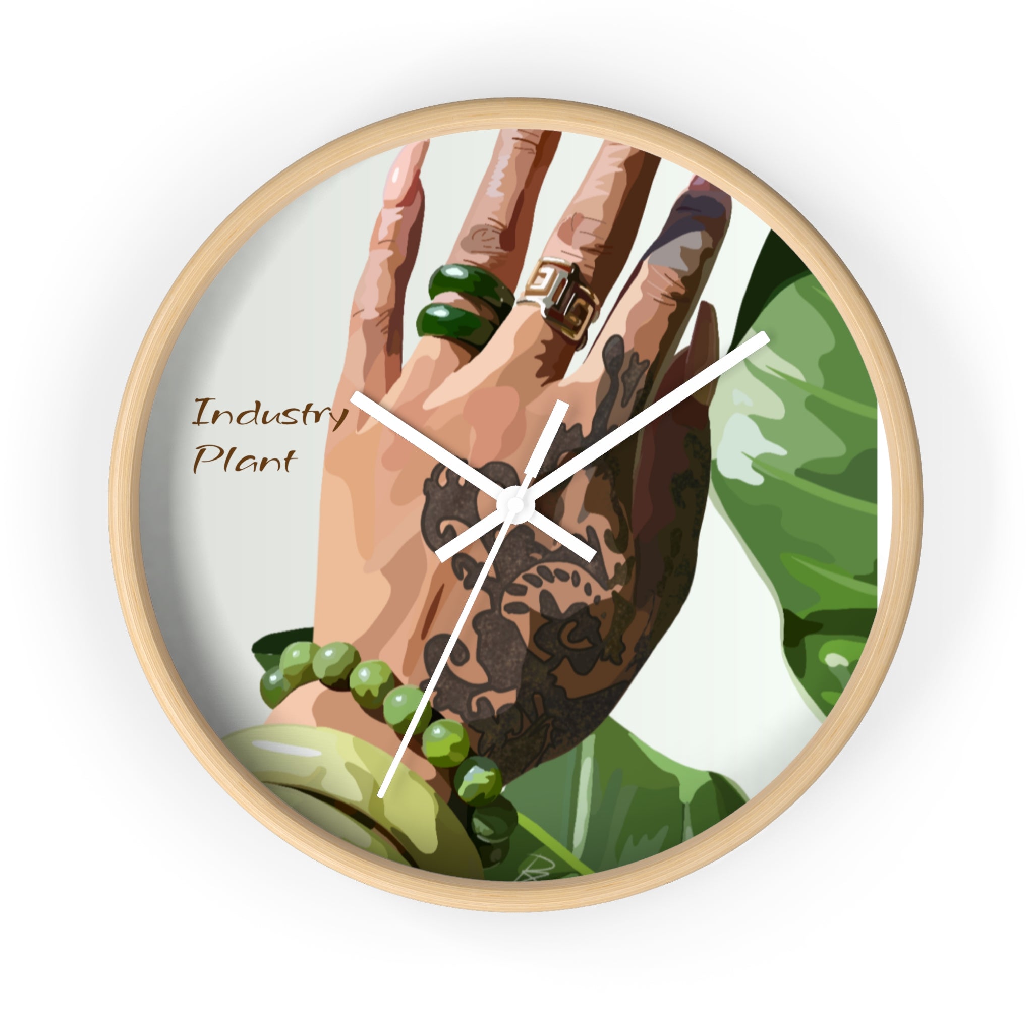TATTED GREEN THUMB Wall Clock — Decorative Plant Parent Gift Fine Art Print Clock for Office & Study by Industry Plant