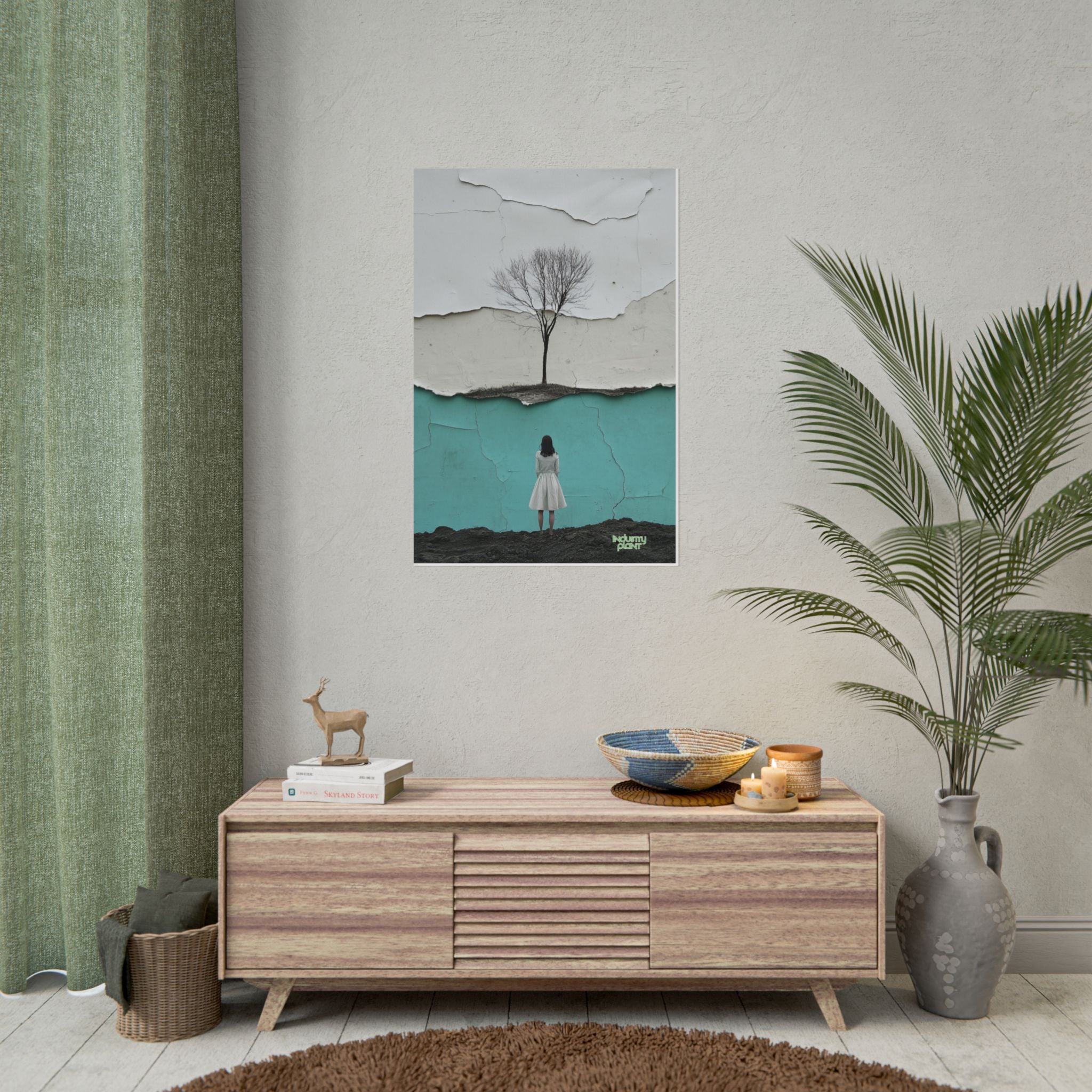 BRANCHING OFF ON MY OWN Surreal Manic Pixie Girl Fine Art Poster - Minimalist Tree & Torn Wall Fine Art by INDUSTRY PLANT @AutoPaybump