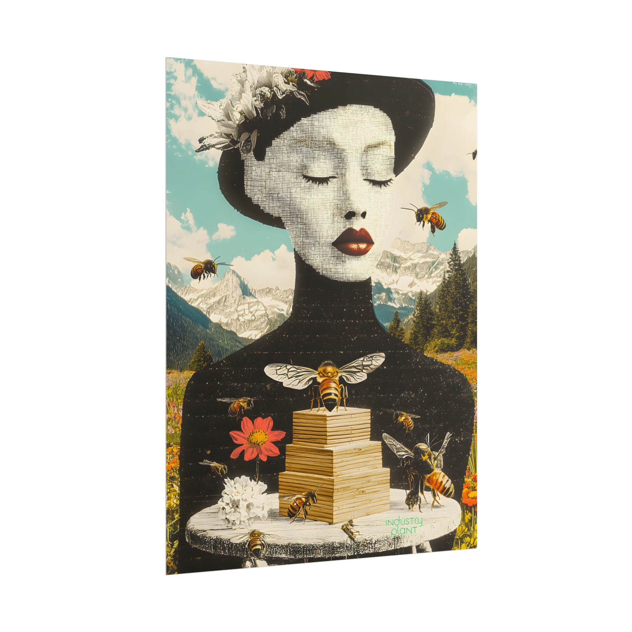 BEE STING LIPS BAE Fine Art Poster — Surreal Bee Lady Fine Art Print by INDUSTRY PLANT @AutoPaybump