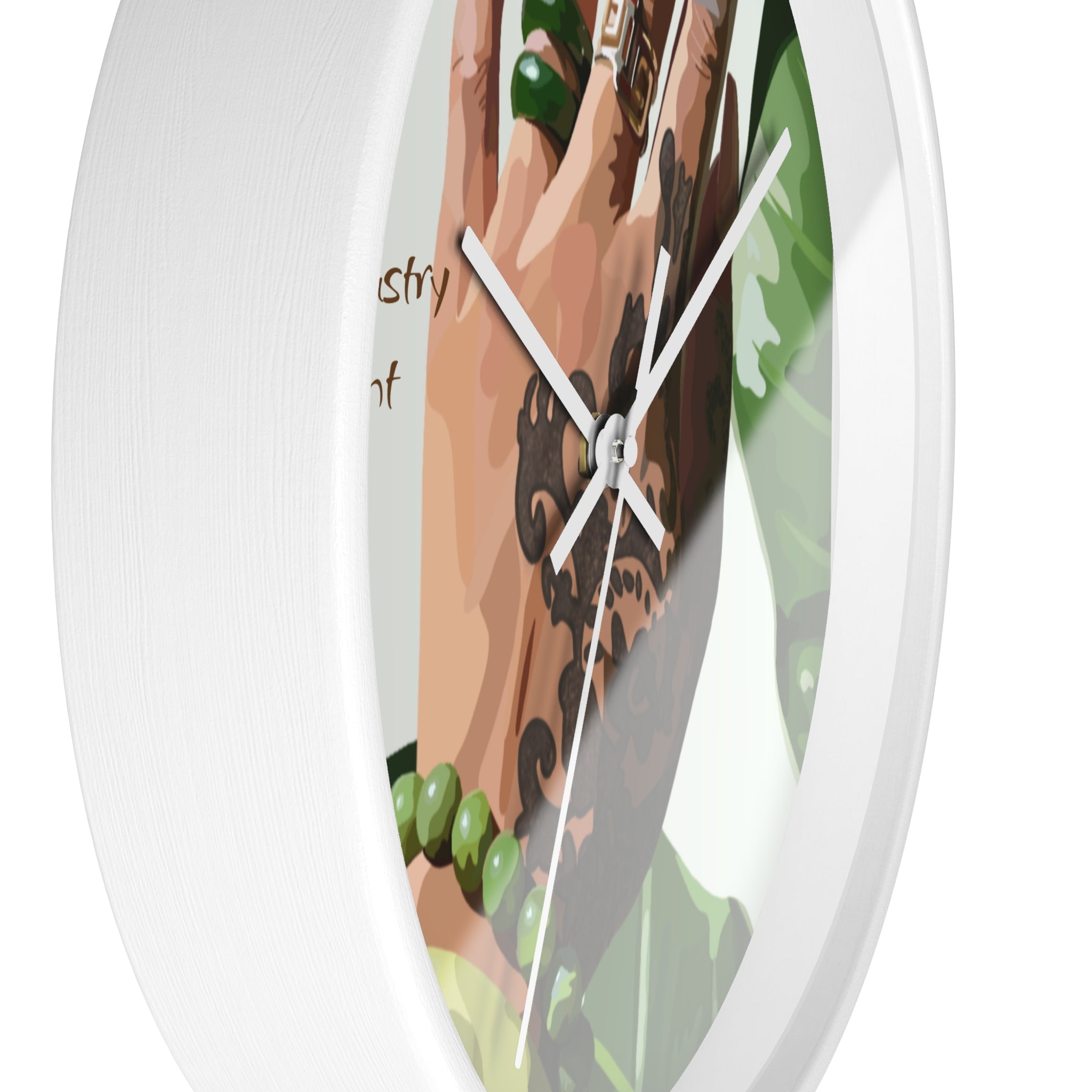 TATTED GREEN THUMB Wall Clock — Decorative Plant Parent Gift Fine Art Print Clock for Office & Study by Industry Plant