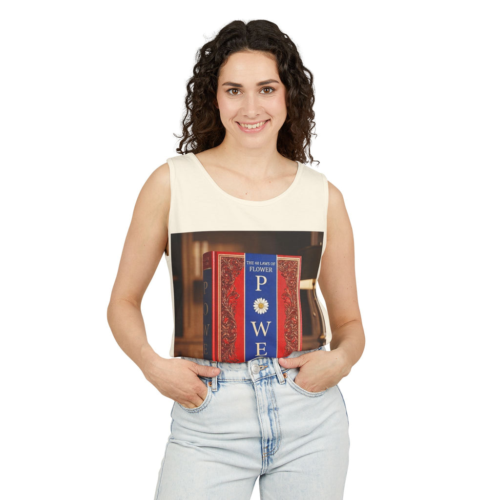 48 LAWS of FLOWER POWER Tank Top — Vintage 'Flower Power' Book Cover Graphic by Industry Plant