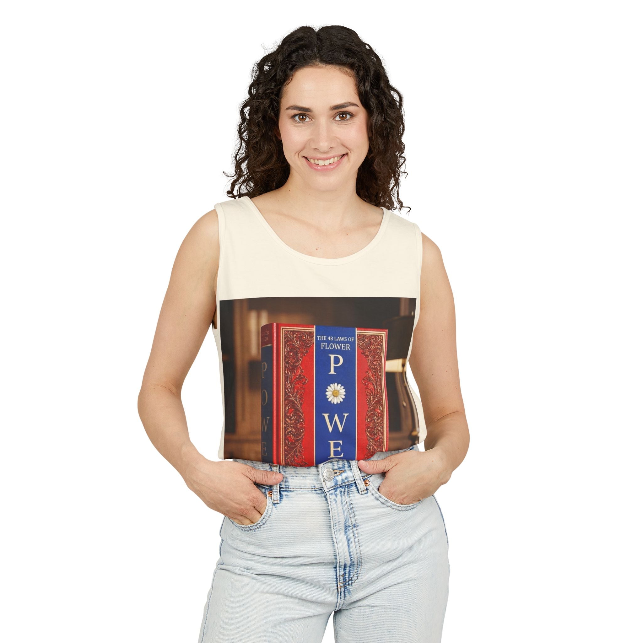 48 LAWS of FLOWER POWER Tank Top — Vintage 'Flower Power' Book Cover Graphic by Industry Plant