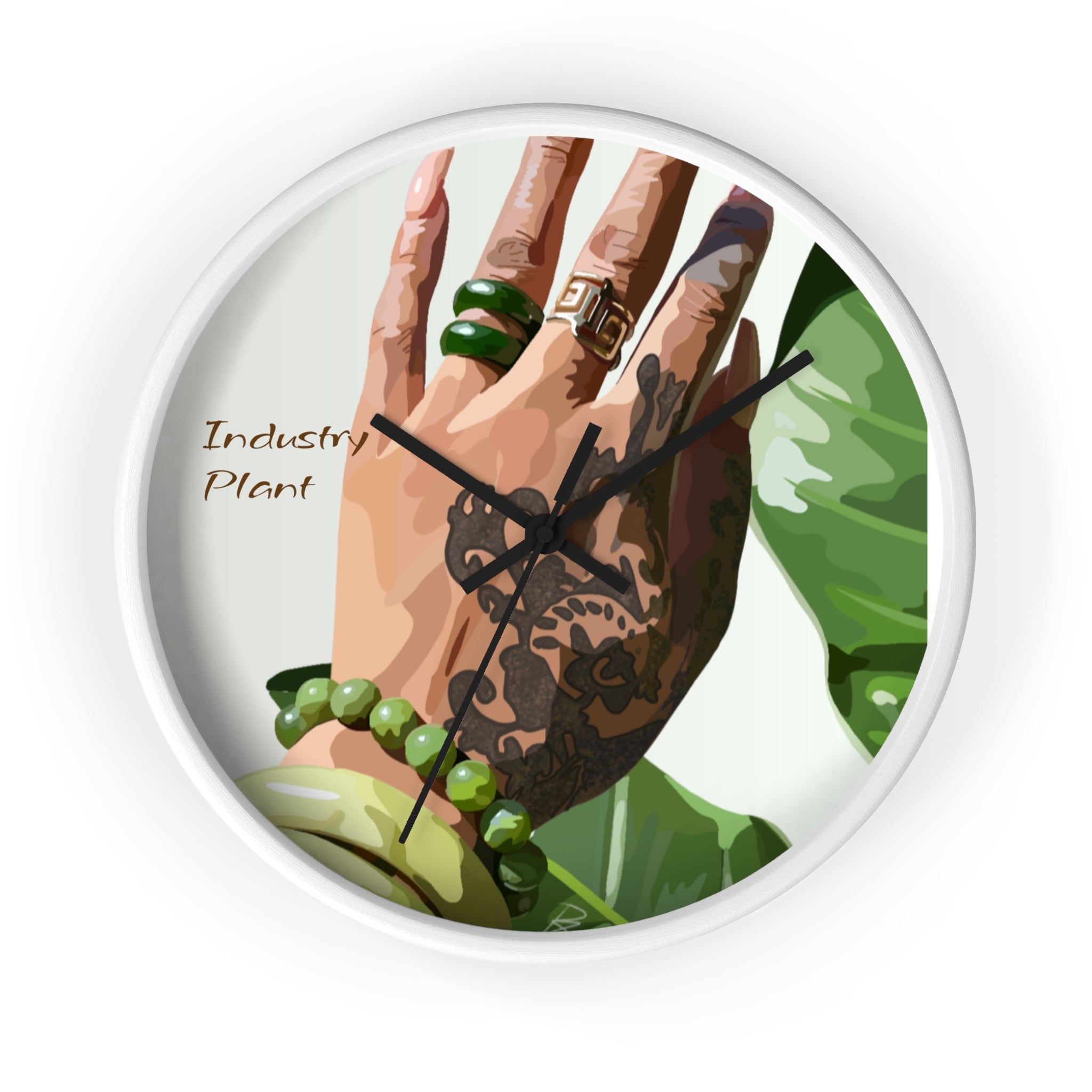 TATTED GREEN THUMB Wall Clock — Decorative Plant Parent Gift Fine Art Print Clock for Office & Study by Industry Plant