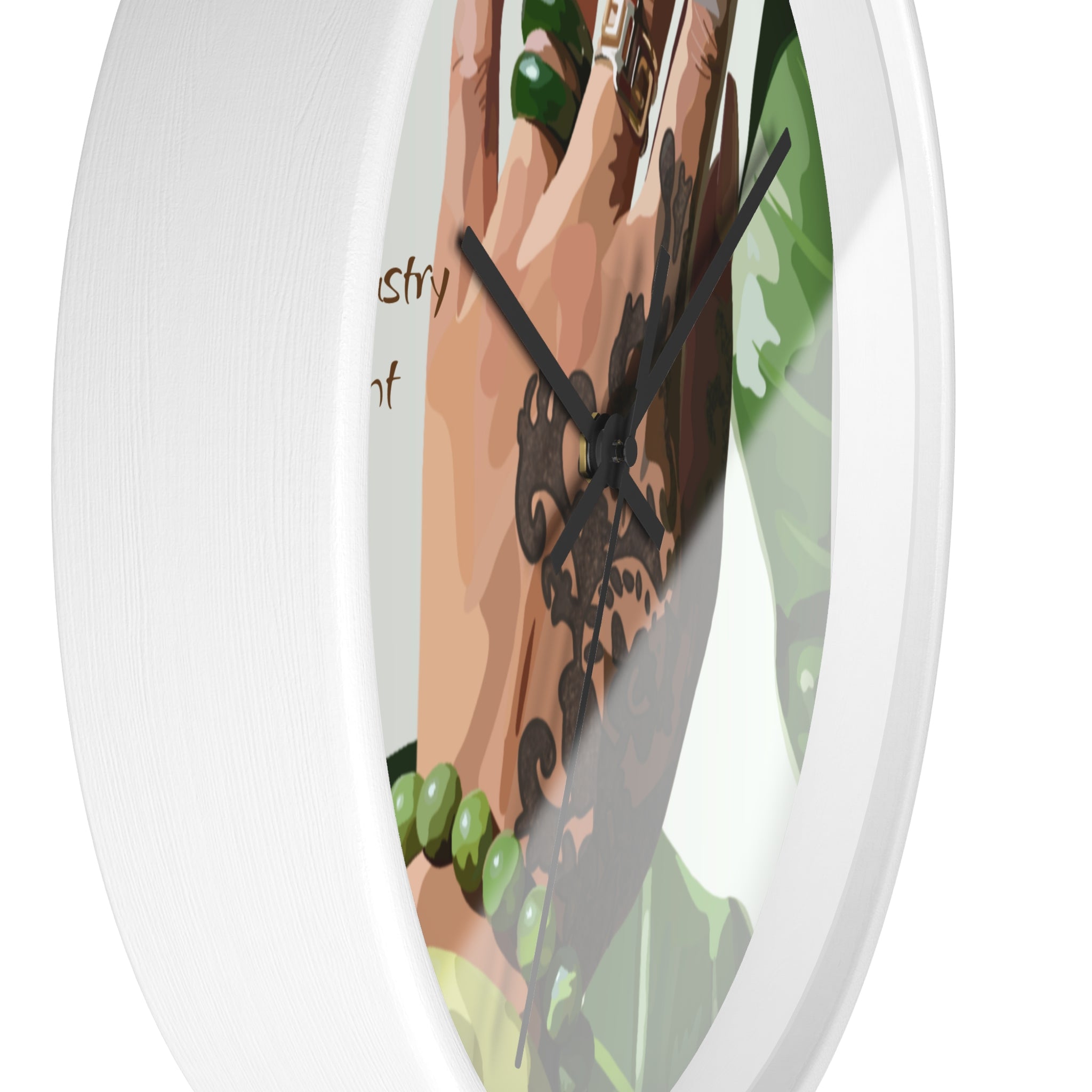 TATTED GREEN THUMB Wall Clock — Decorative Plant Parent Gift Fine Art Print Clock for Office & Study by Industry Plant