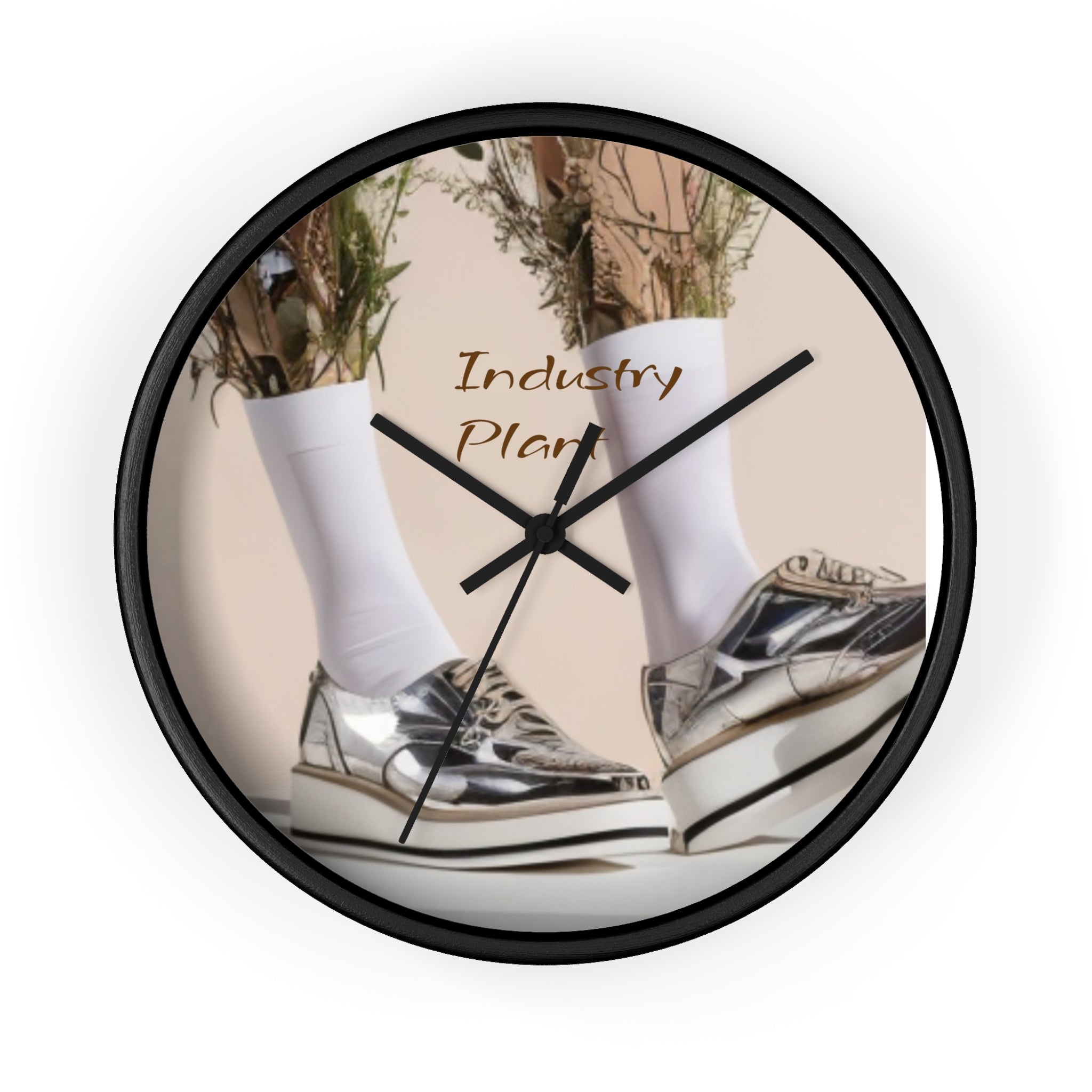 ALWAYS RUNNING ON PLANT POWER Wall Clock — Decorative BOTANICAL SNEAKER THEMED Pattern Clock for Office & Study by Industry Plant
