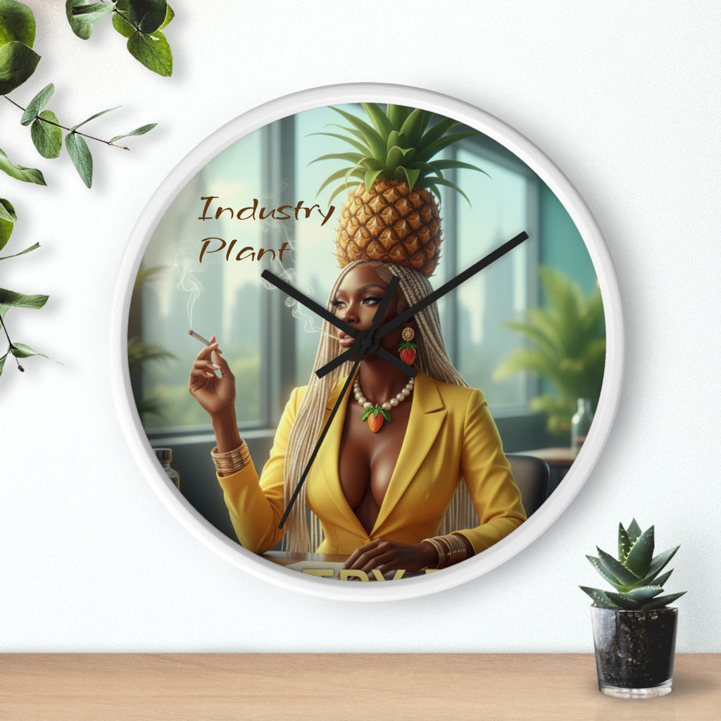 OSHUN EXHALES Wall Clock — Decorative Beautiful Black Female Cannabis Smoker Fine Art Print Clock for Office & Study by Industry Plant