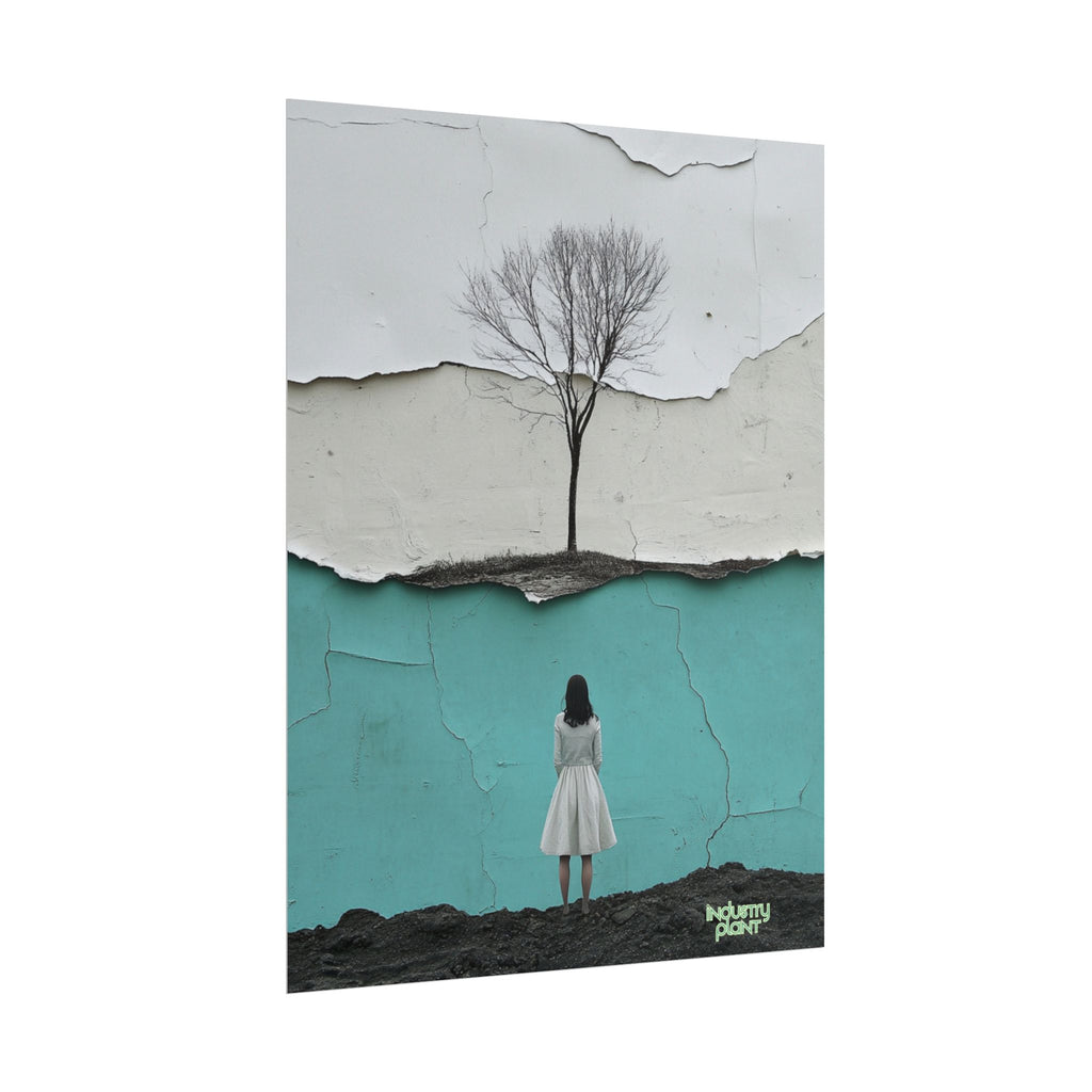BRANCHING OFF ON MY OWN Surreal Manic Pixie Girl Fine Art Poster - Minimalist Tree & Torn Wall Fine Art by INDUSTRY PLANT @AutoPaybump