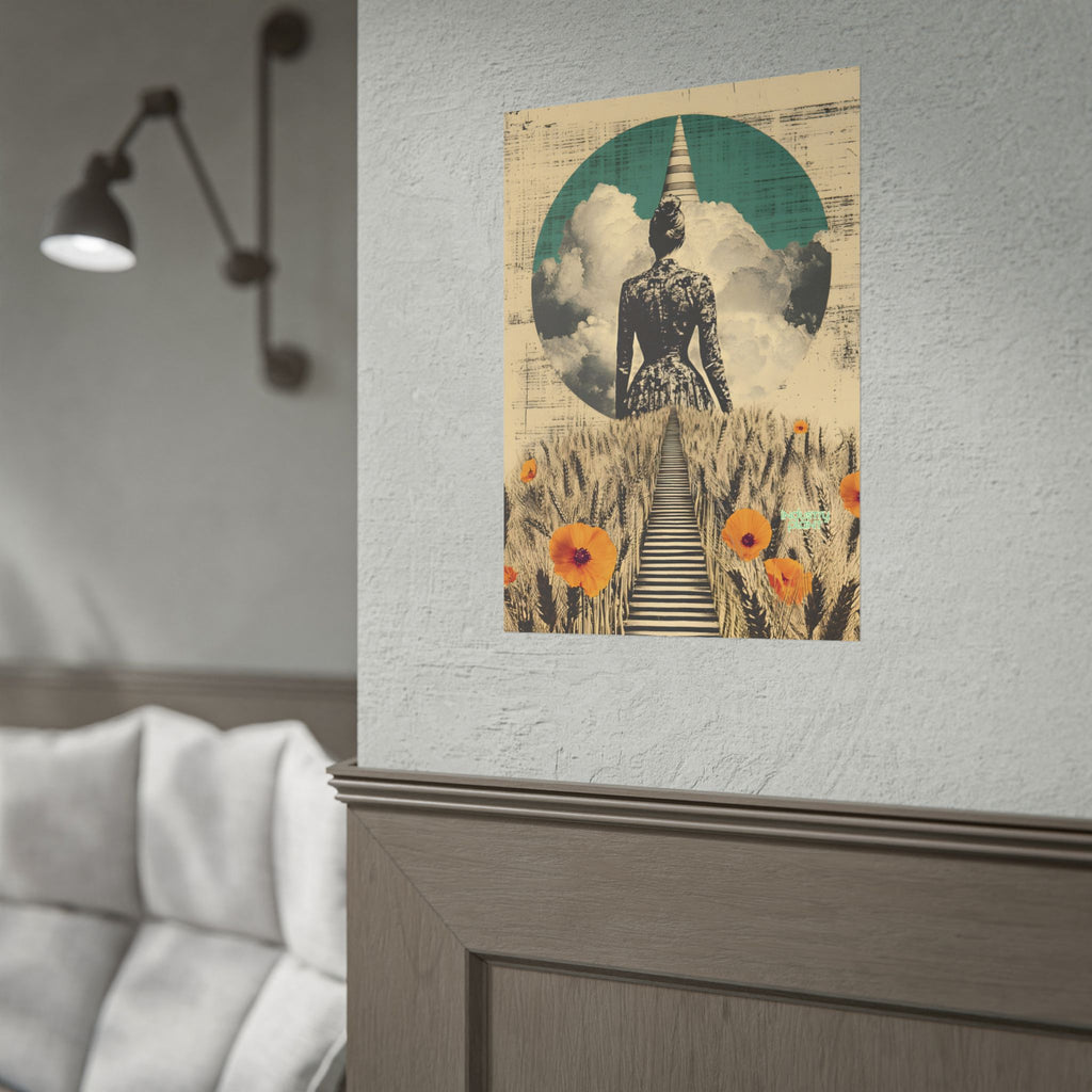 WHEAT SUPREMACIST Surreal Journey Fine Art Poster — Dreamscape Woman, Path Through Wheat & Poppies Art Print by INDUSTRY PLANT @AutoPaybump