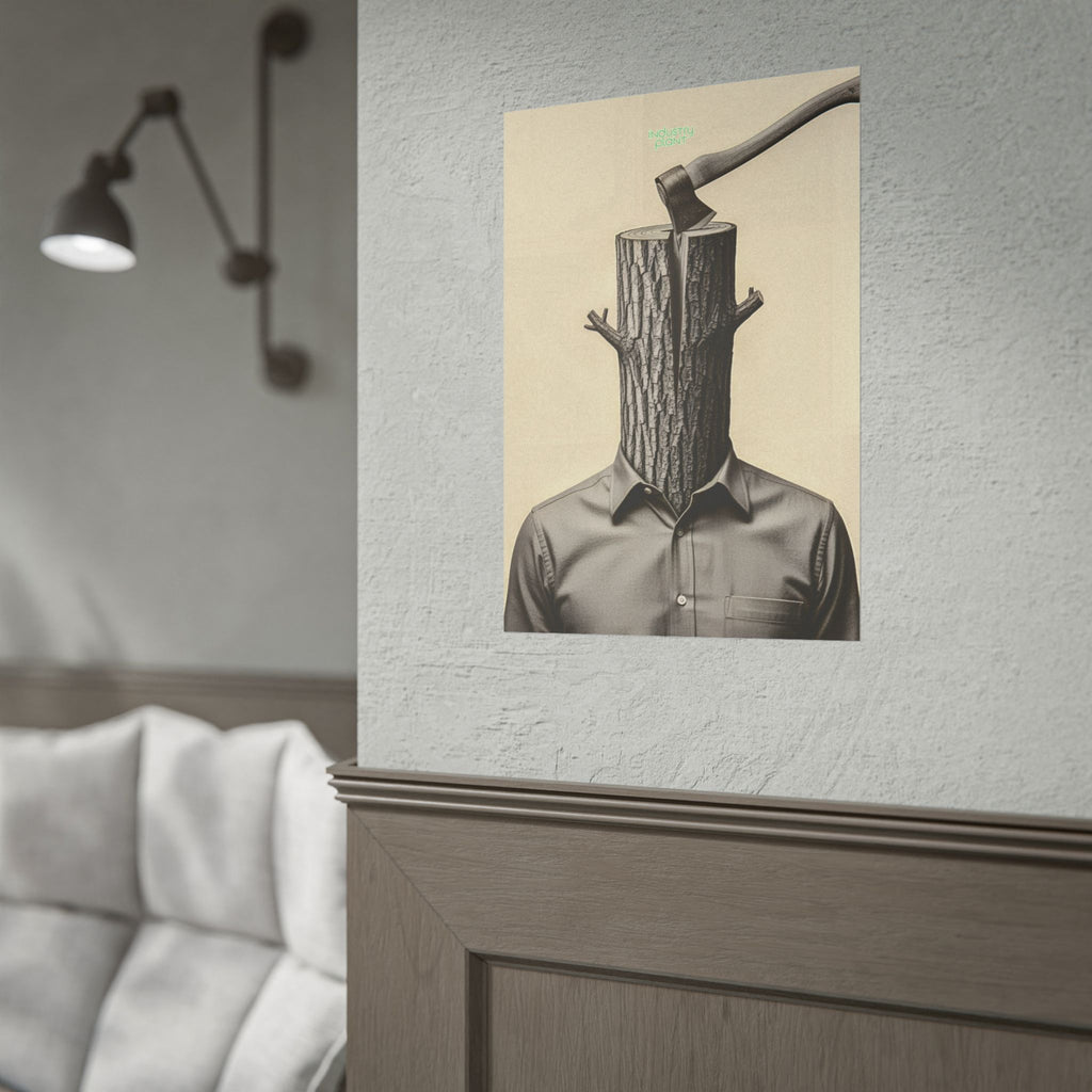 THE CORPORATE CHOPPING BLOCK Surreal Wood-Head Fine Art Poster - Axe Chop Fine Art Art Print by INDUSTRY PLANT @AutoPaybump