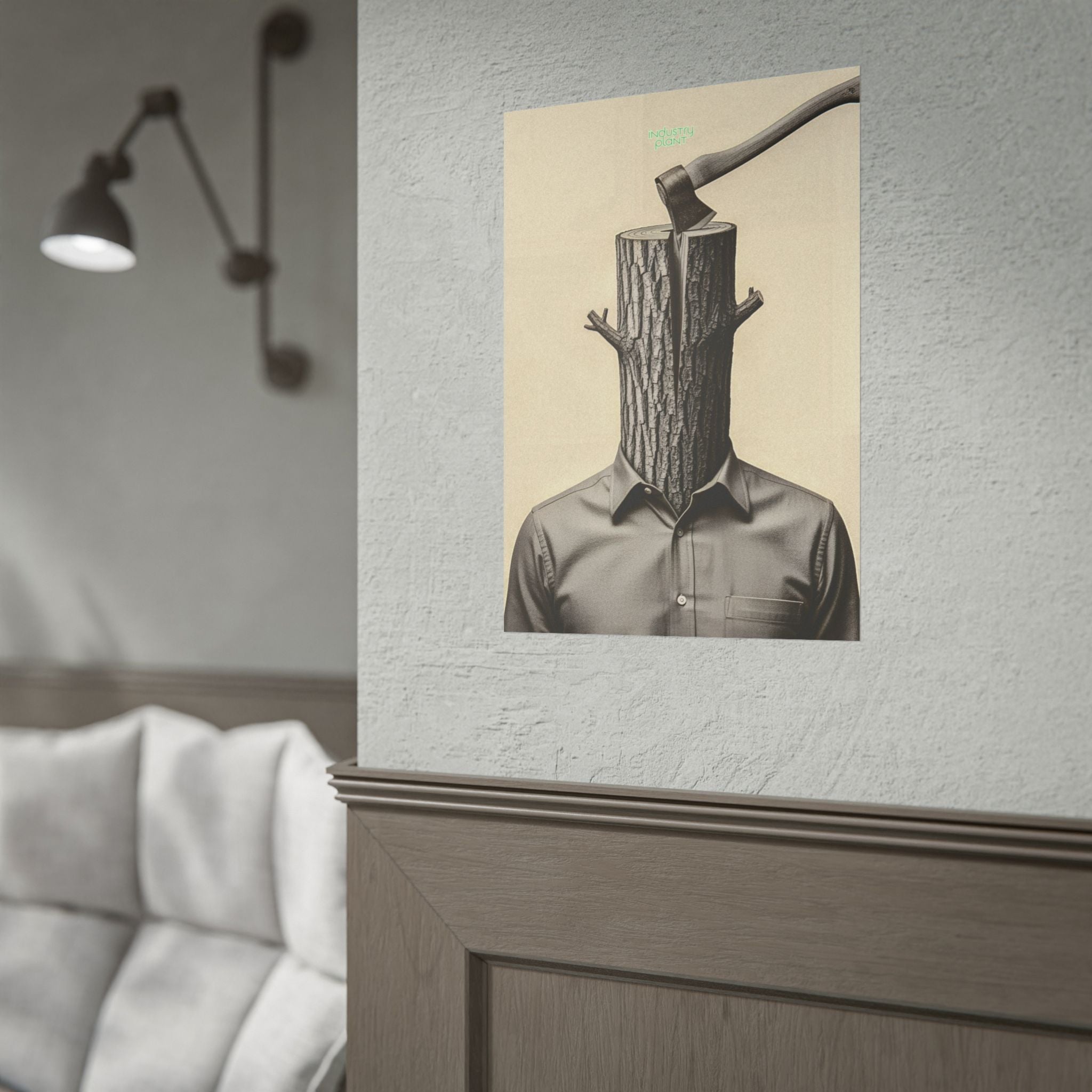 THE CORPORATE CHOPPING BLOCK Surreal Wood-Head Fine Art Poster - Axe Chop Fine Art Art Print by INDUSTRY PLANT @AutoPaybump
