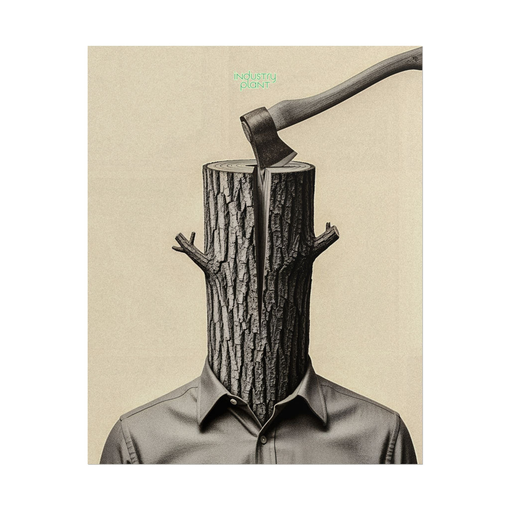 THE CORPORATE CHOPPING BLOCK Surreal Wood-Head Fine Art Poster - Axe Chop Fine Art Art Print by INDUSTRY PLANT @AutoPaybump