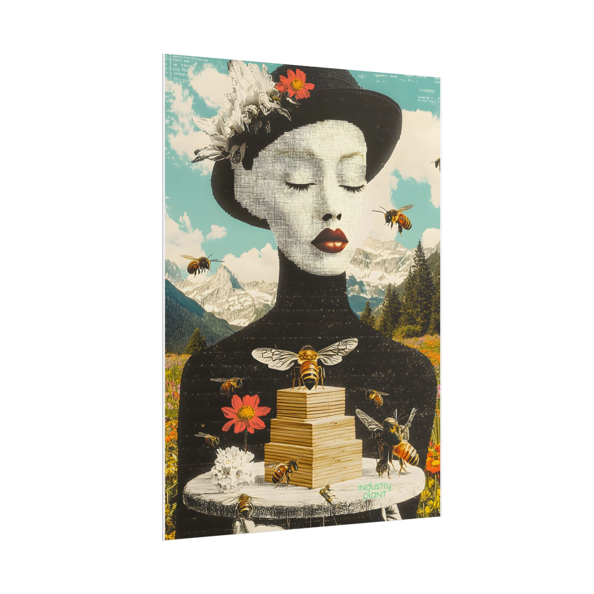 BEE STING LIPS BAE Fine Art Poster — Surreal Bee Lady Fine Art Print by INDUSTRY PLANT @AutoPaybump