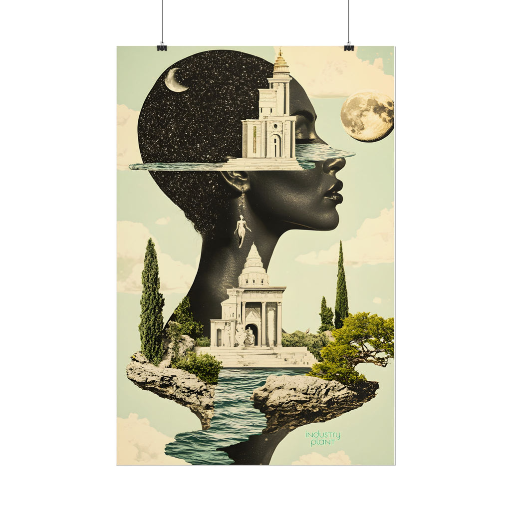 THE FUTURE IS FEMME Surreal Afro Futuristic Beautiful Black Muse Fine Art Poster — Floating Black Goddess Temple Fine Art Print by INDUSTRY PLANT @AutoPaybump