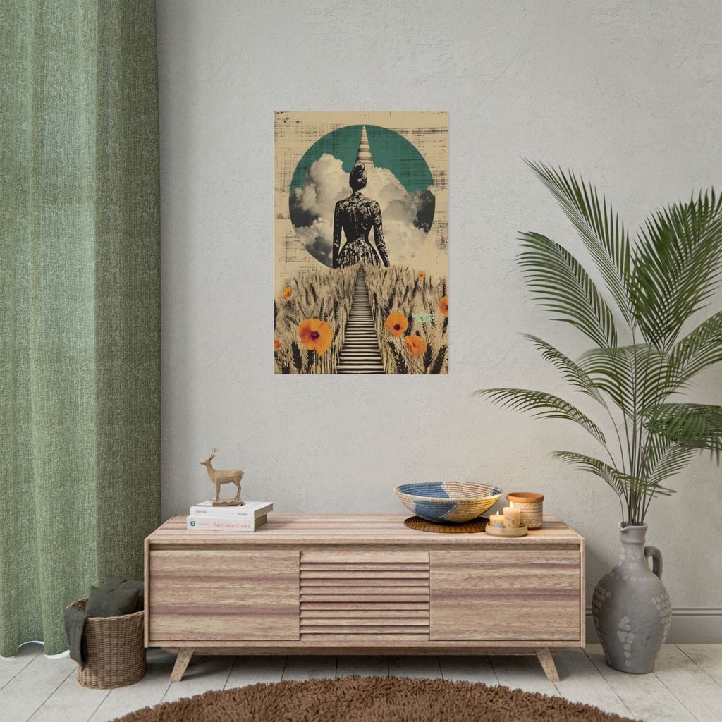 WHEAT SUPREMACIST Surreal Journey Fine Art Poster — Dreamscape Woman, Path Through Wheat & Poppies Art Print by INDUSTRY PLANT @AutoPaybump