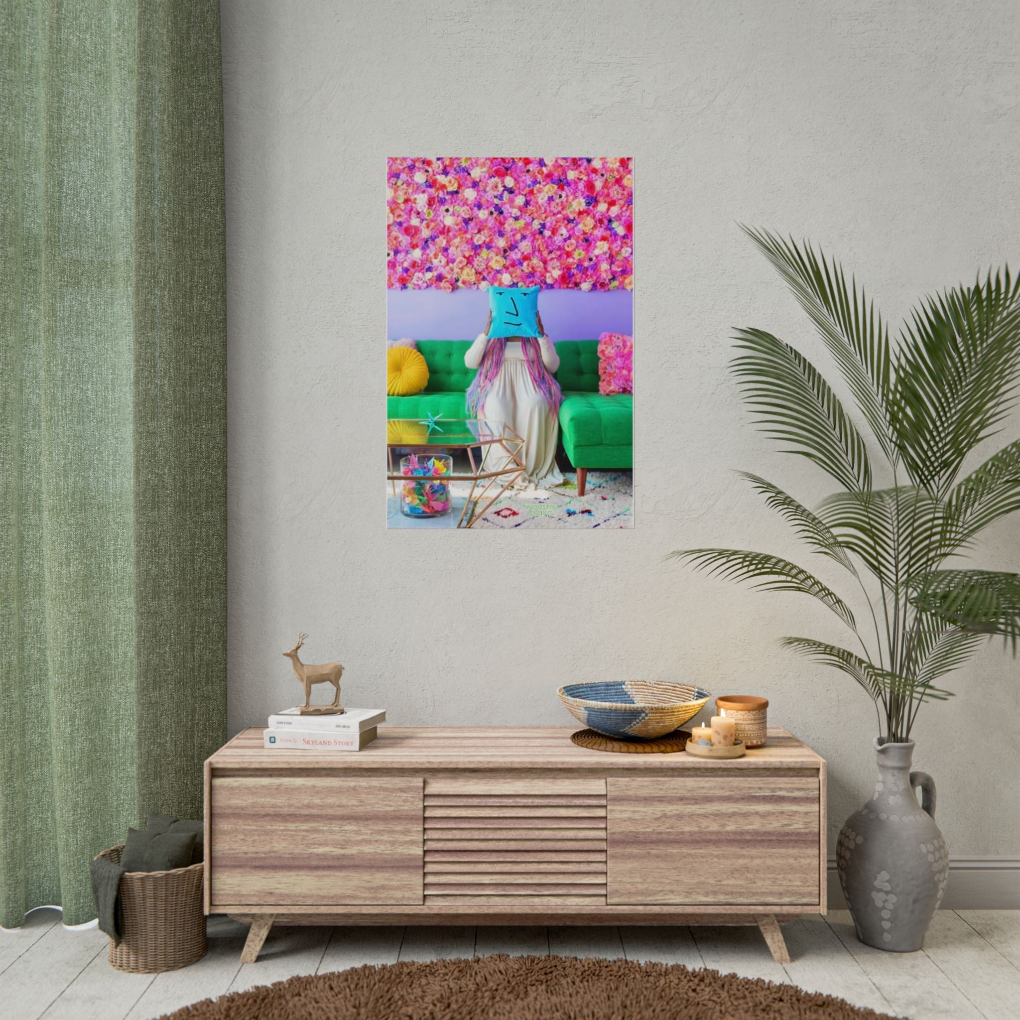 UX Unicorn Queen Casa Colorful Floral Living Room Fine Art Poster — Whimsical Pillow Face Fine Art Print by INDUSTRY PLANT @AutoPaybump