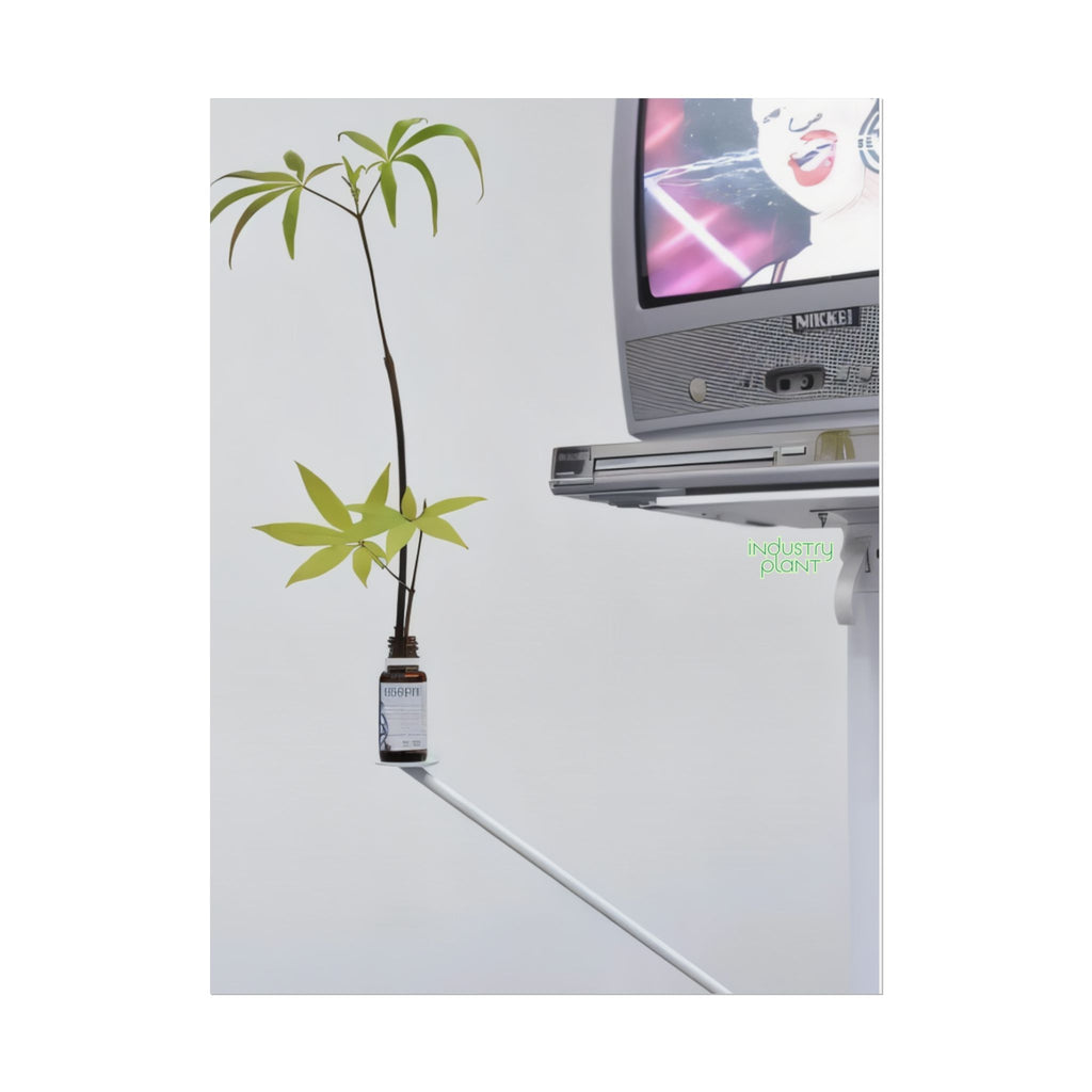 WEED TV Minimalist Cannabis Plant & Retro TV Fine Art Poster — Modern Vaporwave Wall Art by INDUSTRY PLANT @AutoPaybump