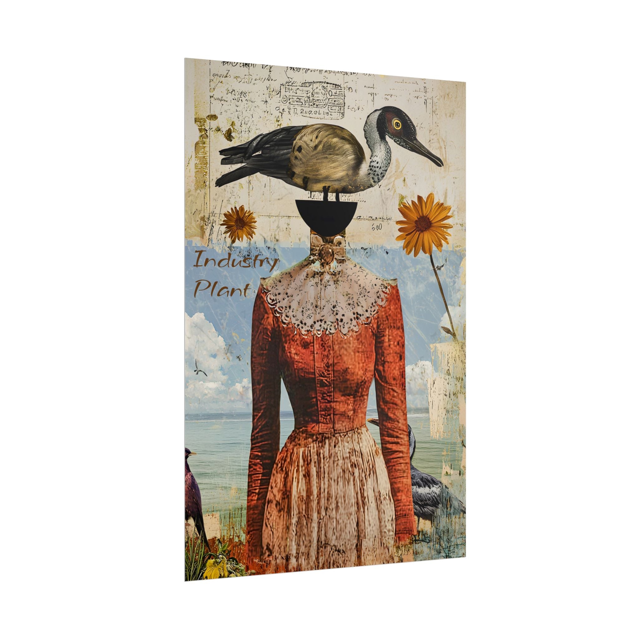 SHE CARRIES HER "BIRD-ENS" WELL Surreal Vintage Fine Art Collage Poster – Duck-Head Lady Wall Fine Art by INDUSTRY PLANT @AutoPaybump
