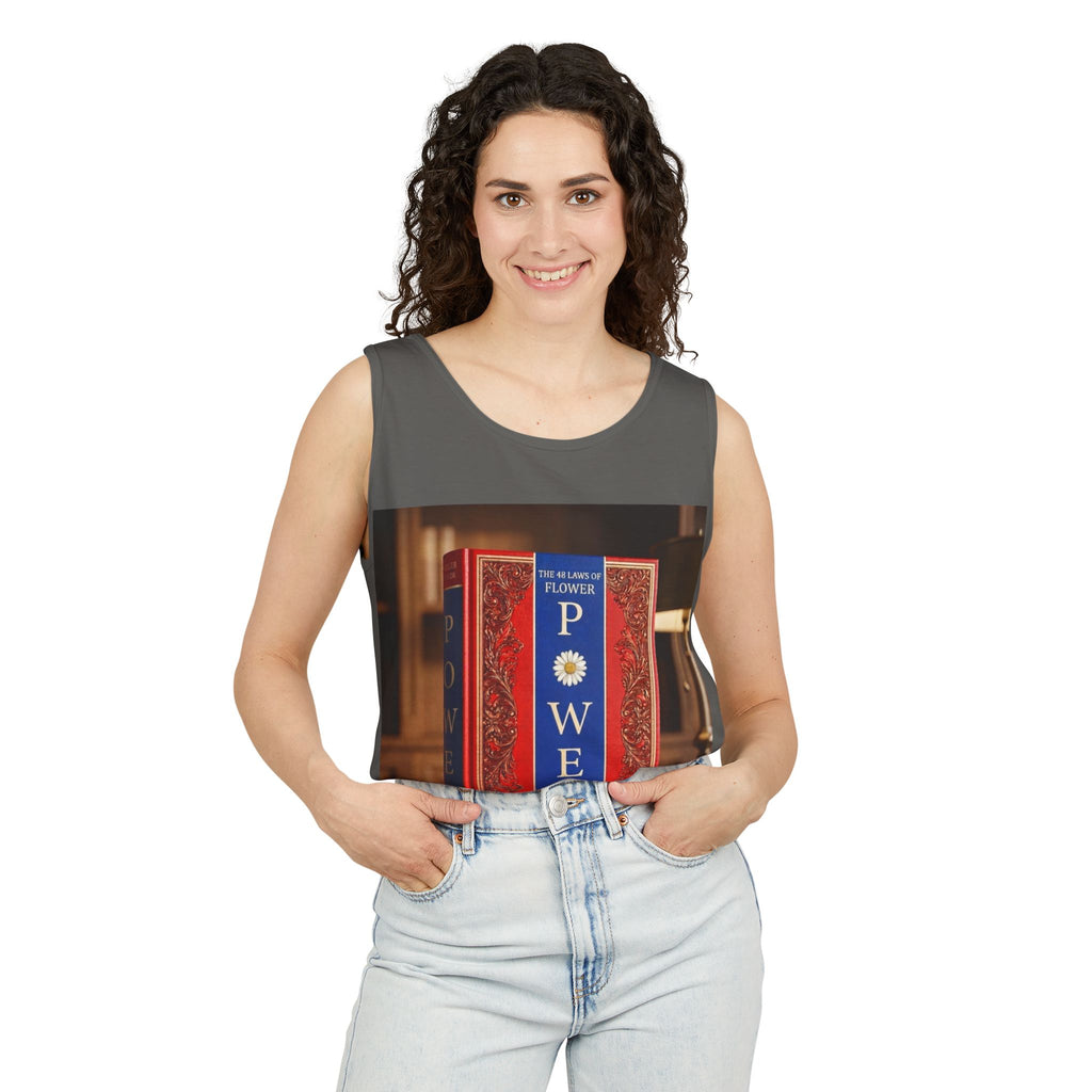 48 LAWS of FLOWER POWER Tank Top — Vintage 'Flower Power' Book Cover Graphic by Industry Plant