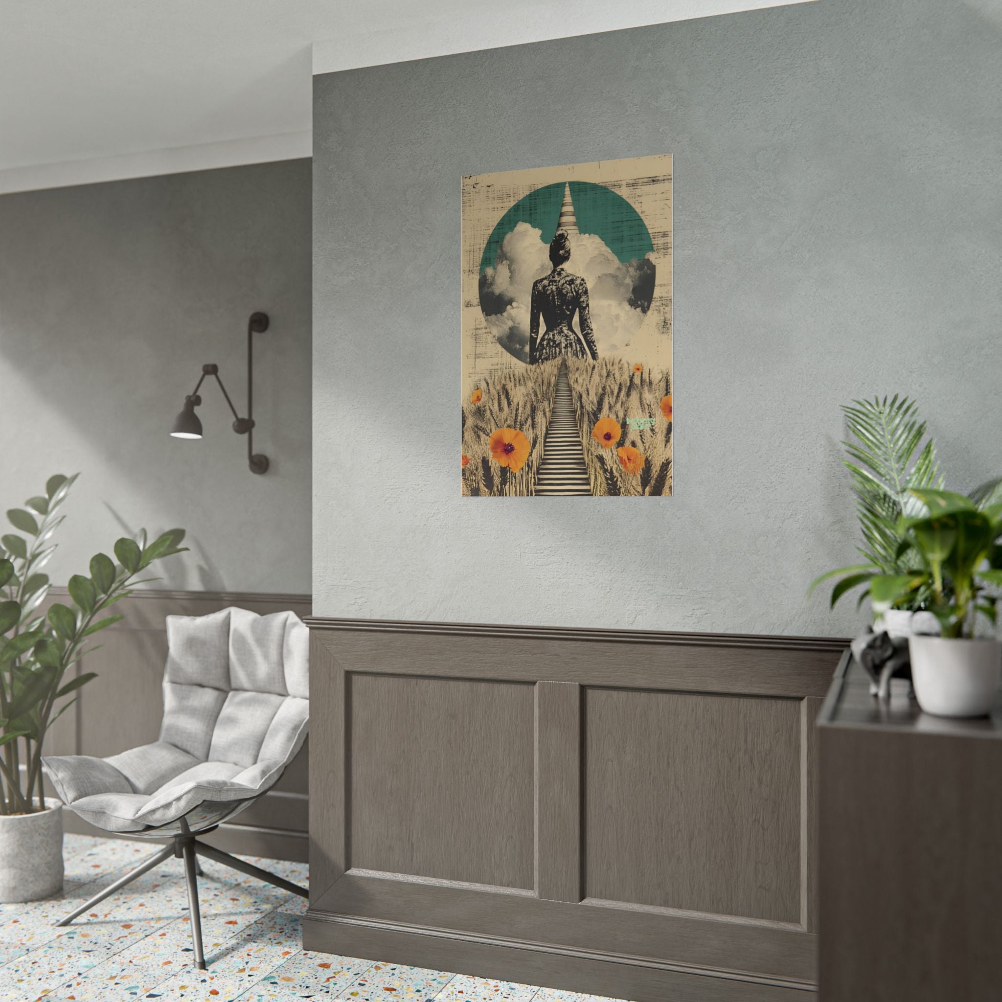 WHEAT SUPREMACIST Surreal Journey Fine Art Poster — Dreamscape Woman, Path Through Wheat & Poppies Art Print by INDUSTRY PLANT @AutoPaybump