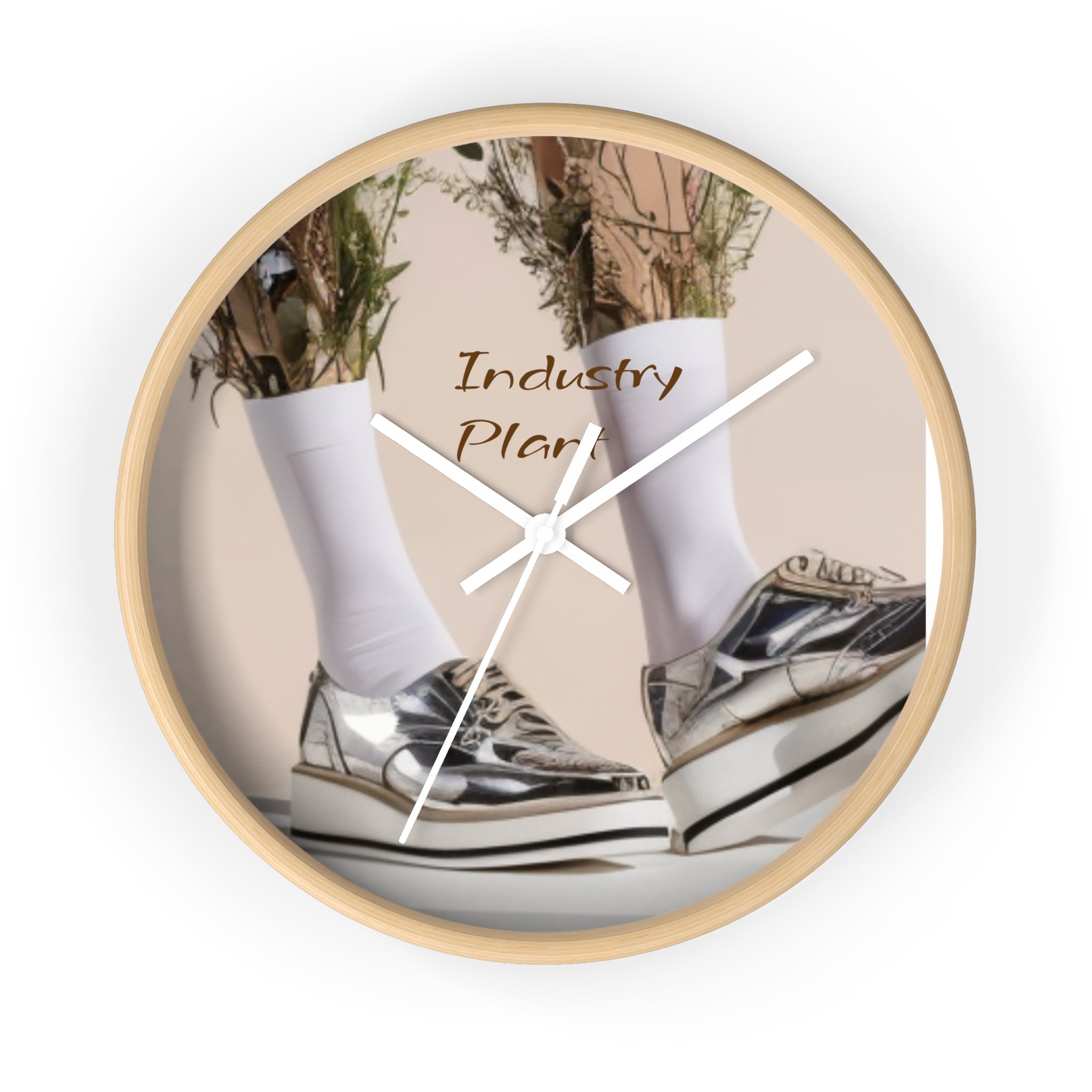 ALWAYS RUNNING ON PLANT POWER Wall Clock — Decorative BOTANICAL SNEAKER THEMED Pattern Clock for Office & Study by Industry Plant