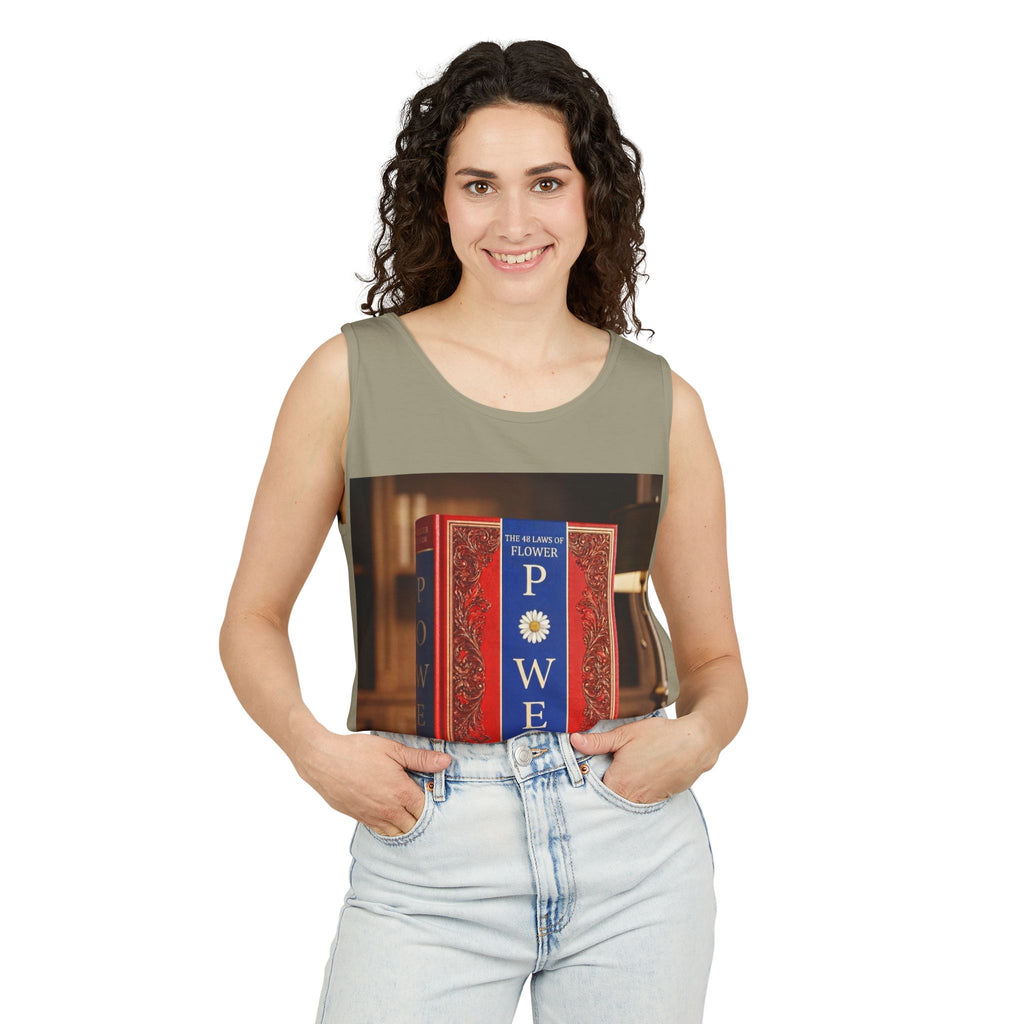 48 LAWS of FLOWER POWER Tank Top — Vintage 'Flower Power' Book Cover Graphic by Industry Plant
