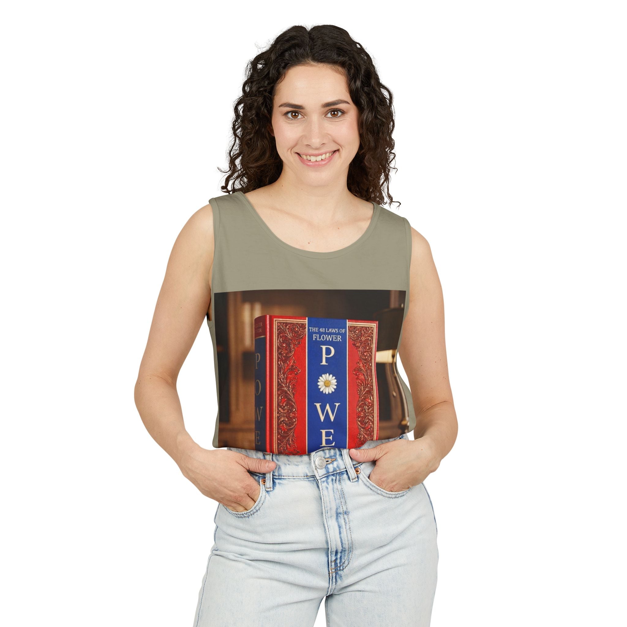 48 LAWS of FLOWER POWER Tank Top — Vintage 'Flower Power' Book Cover Graphic by Industry Plant
