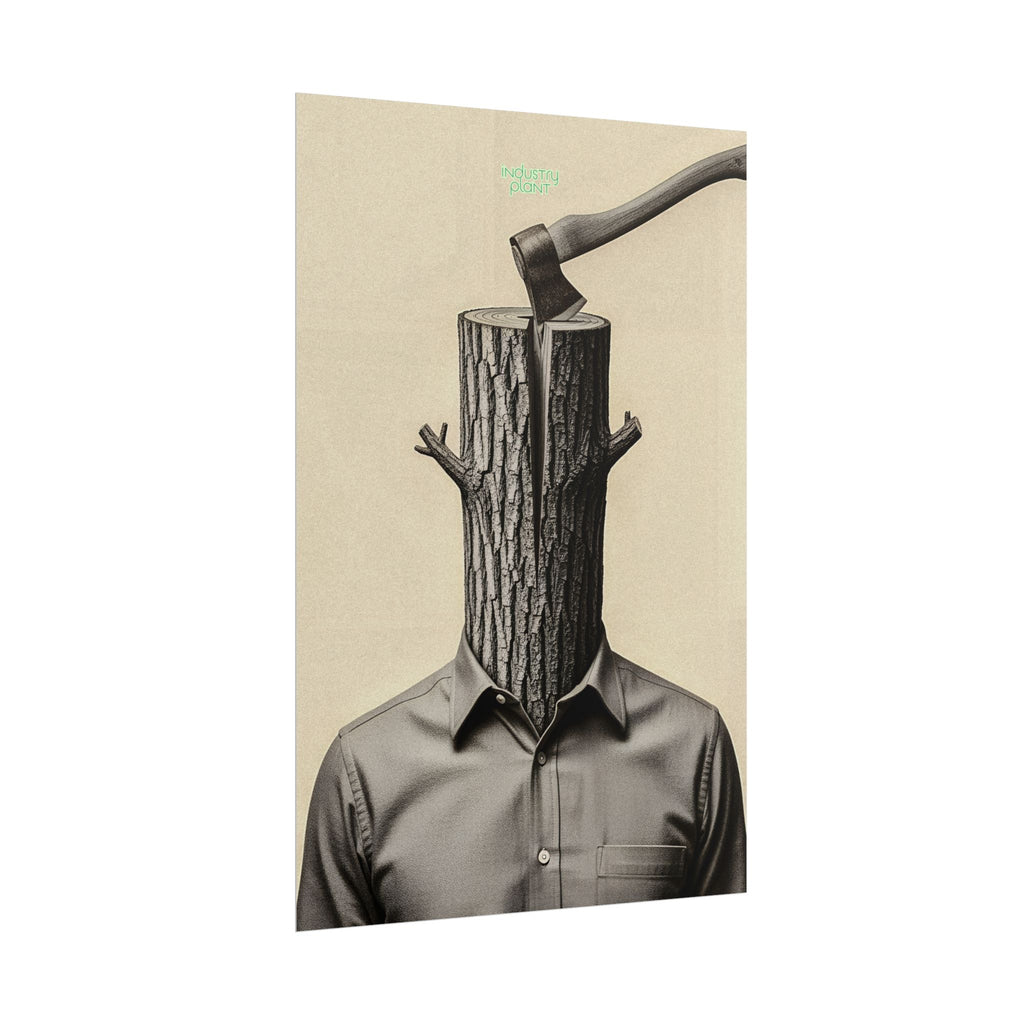 THE CORPORATE CHOPPING BLOCK Surreal Wood-Head Fine Art Poster - Axe Chop Fine Art Art Print by INDUSTRY PLANT @AutoPaybump