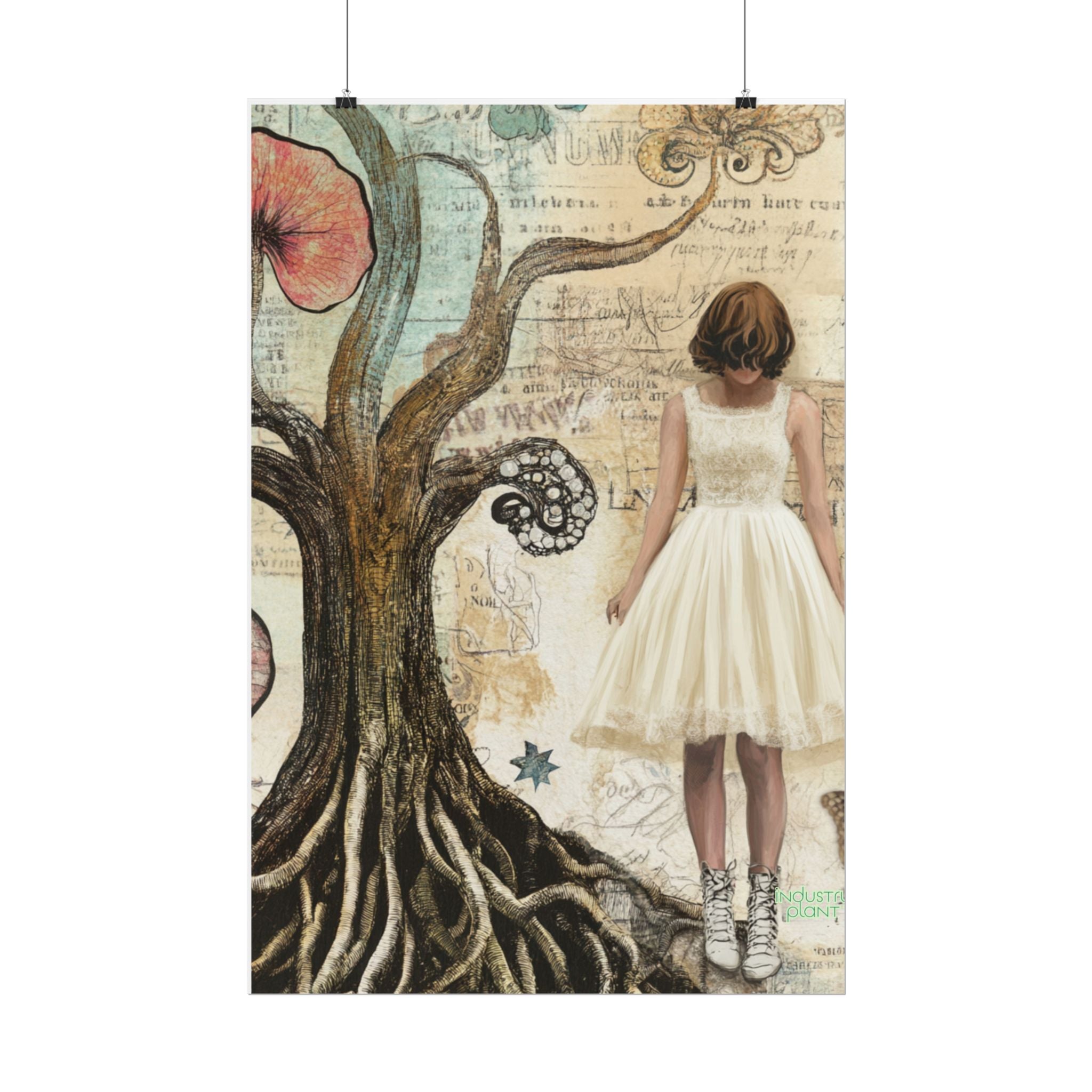 A TREE TREATY NEGOTIATION STAND OFF Fine Art Poster — Vintage Girl & Whimsical Tree Fine Art Print by INDUSTRY PLANT @AutoPaybump