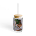 MONSTERA MYSTIQUE Stylish Bamboo Lid Sipper Glass - 16oz with Artistic Design by INDUSTRY PLANT @AutoPaybump