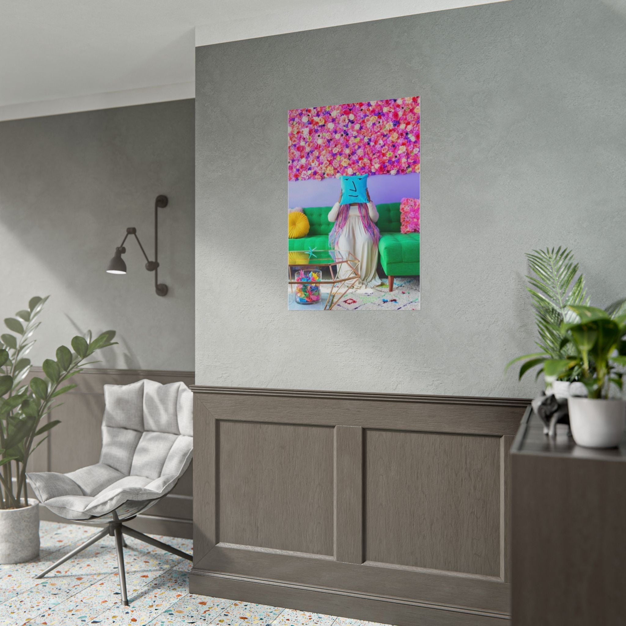 UX Unicorn Queen Casa Colorful Floral Living Room Fine Art Poster — Whimsical Pillow Face Fine Art Print by INDUSTRY PLANT @AutoPaybump
