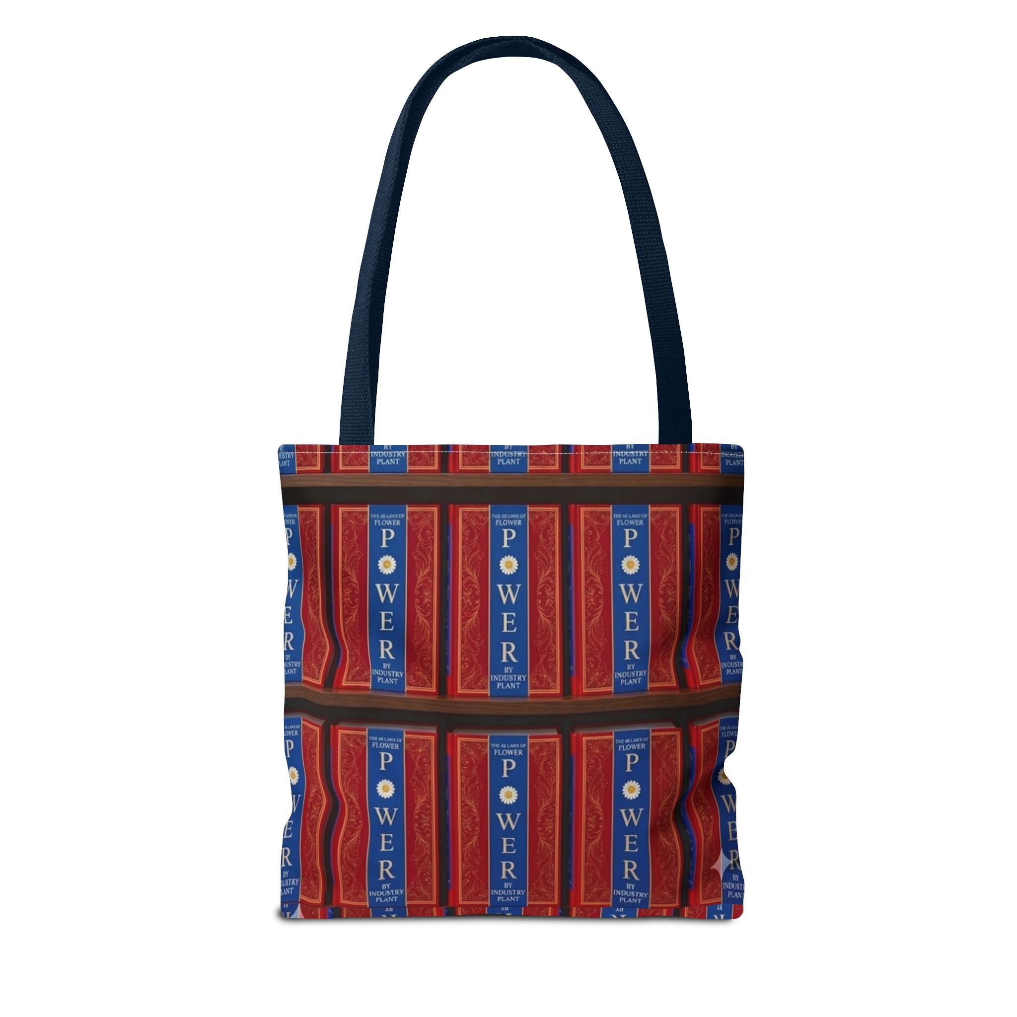 48 LAWS of FLOWER POWER by INDUSTRY PLANT Tote Bag — Vintage Library Pattern AOP Bookstore Tote by INDUSTRY PLANT