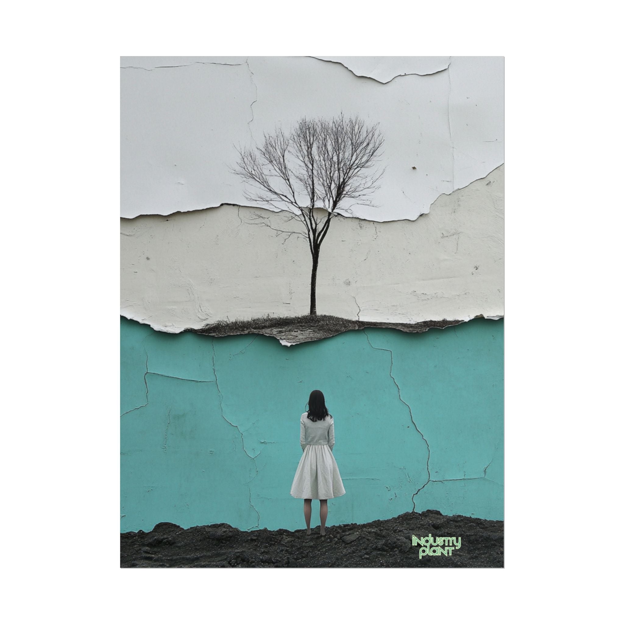 BRANCHING OFF ON MY OWN Surreal Manic Pixie Girl Fine Art Poster - Minimalist Tree & Torn Wall Fine Art by INDUSTRY PLANT @AutoPaybump